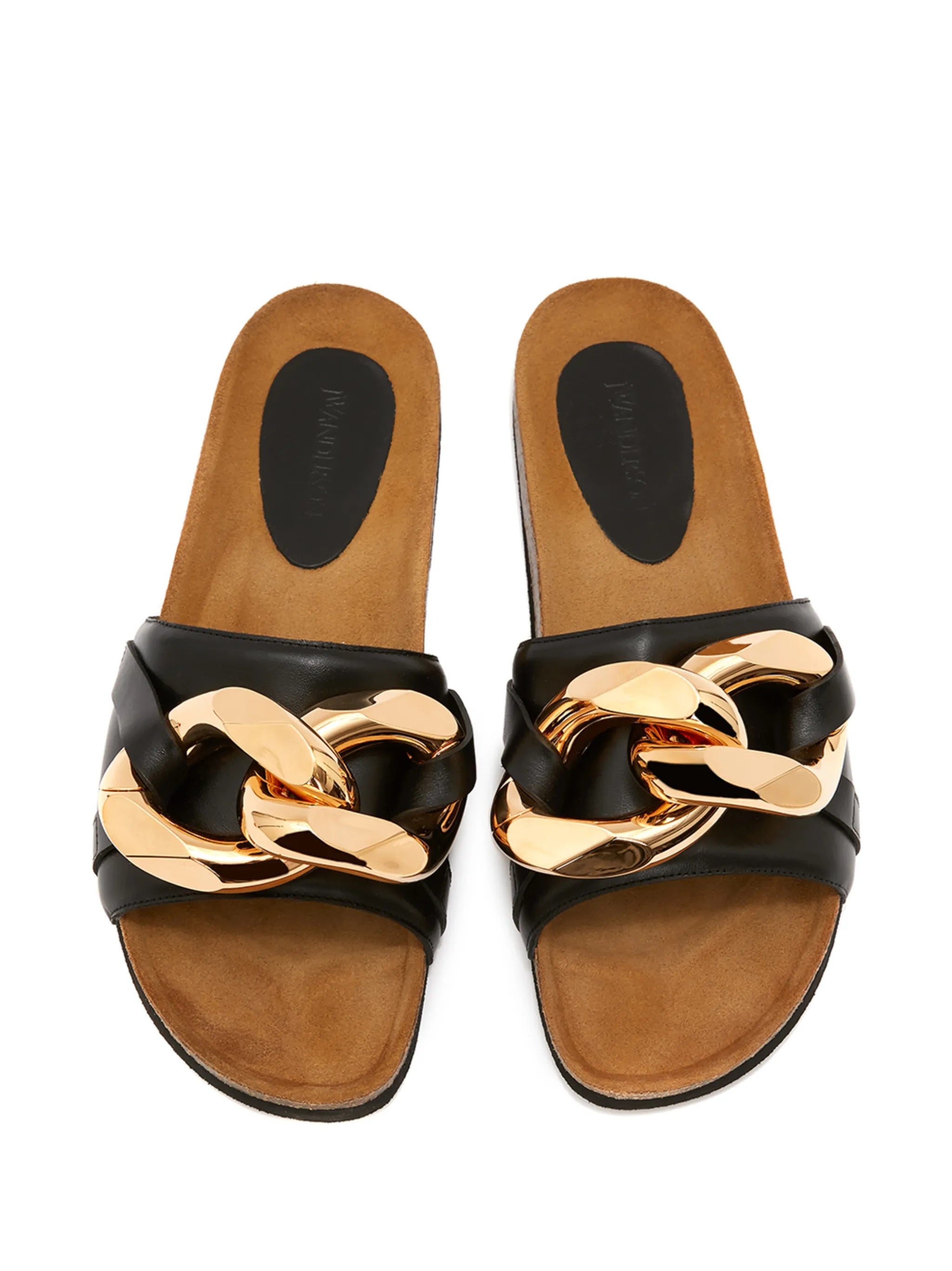 chain-detail leather slides