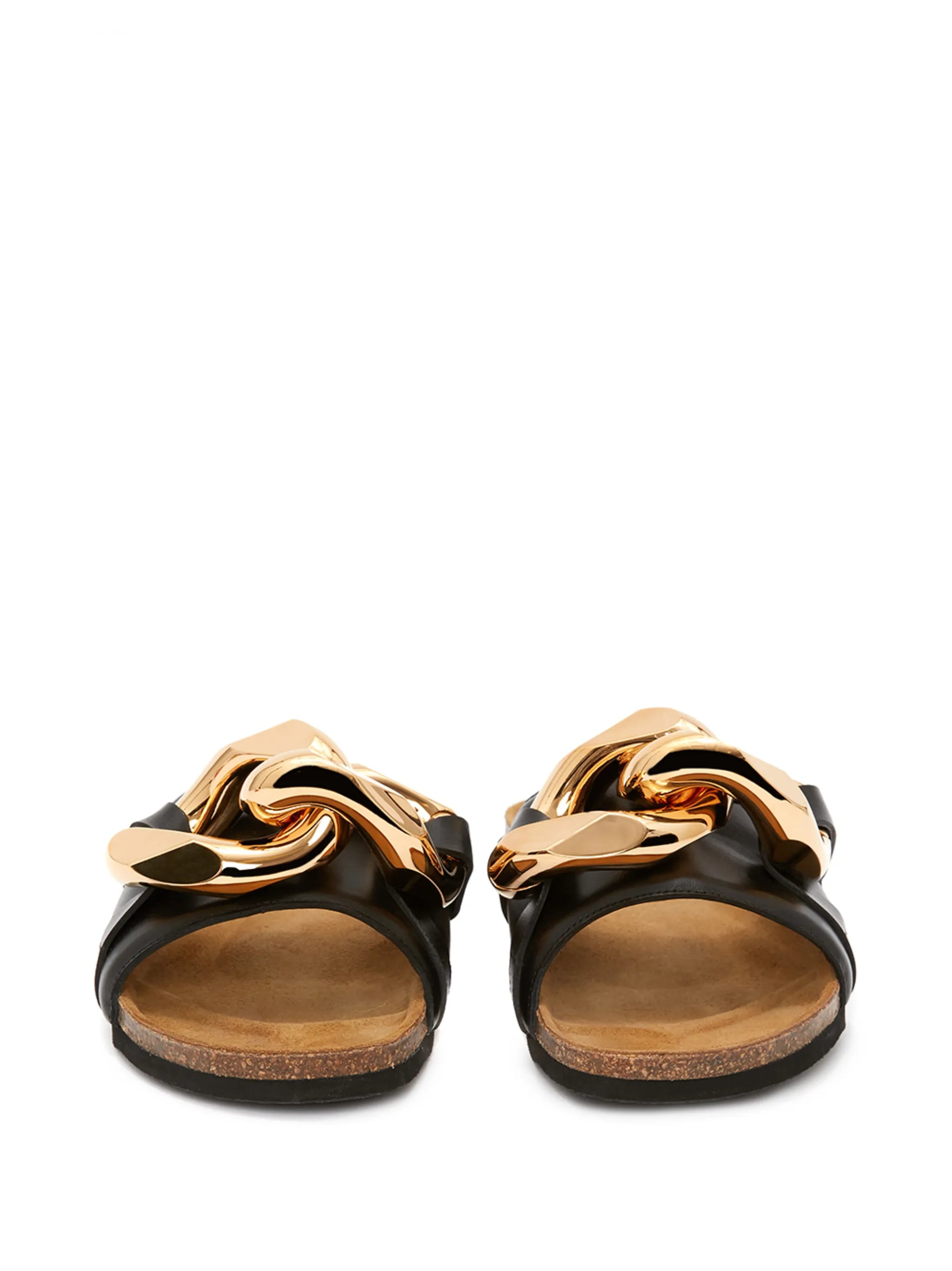 chain-detail leather slides