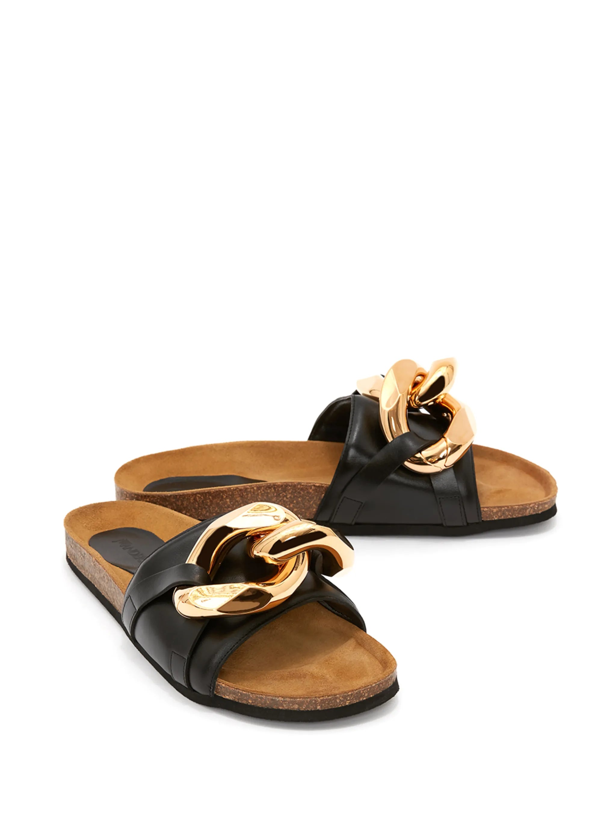 chain-detail leather slides