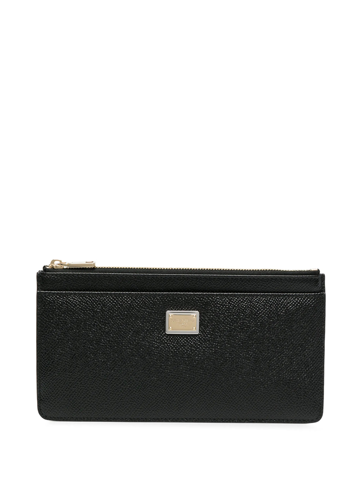 large calfskin card holder with branded plate