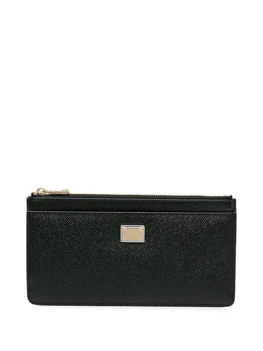 large calfskin card holder with branded plate