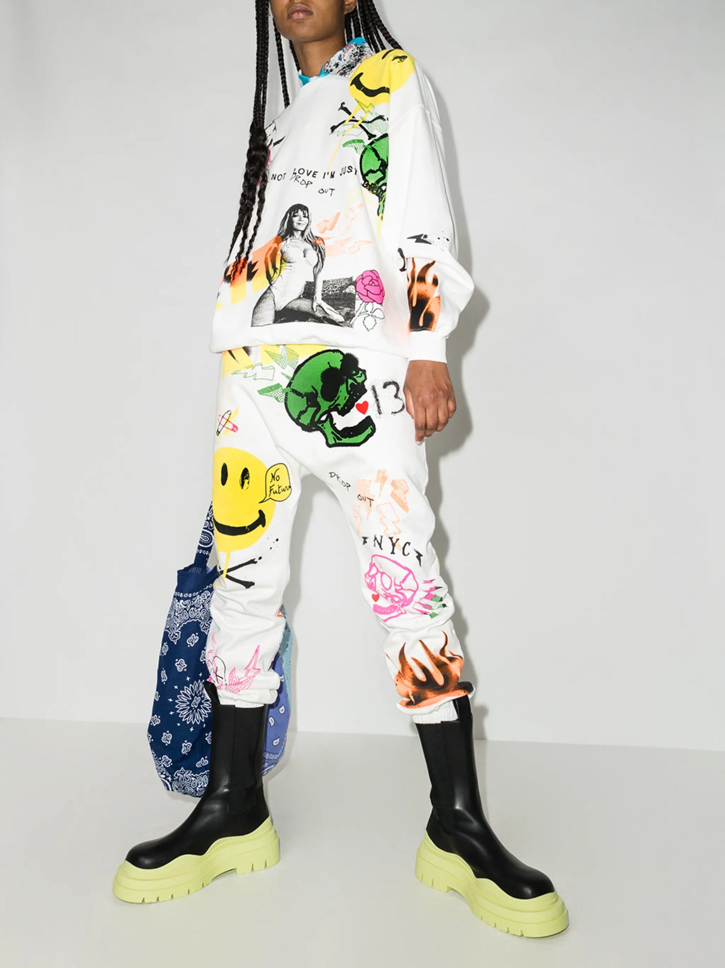 graffiti-print cotton track pants