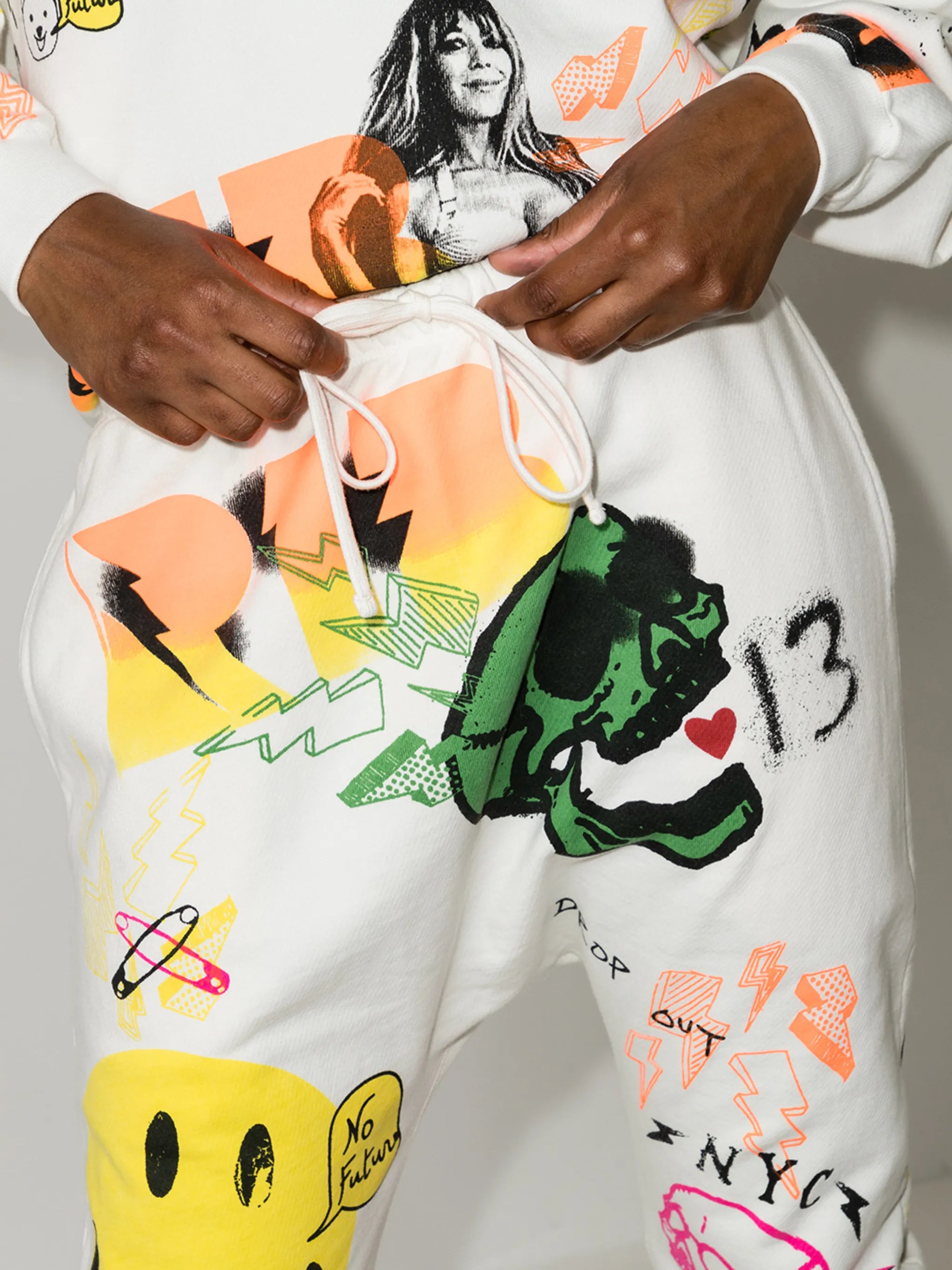 graffiti-print cotton track pants
