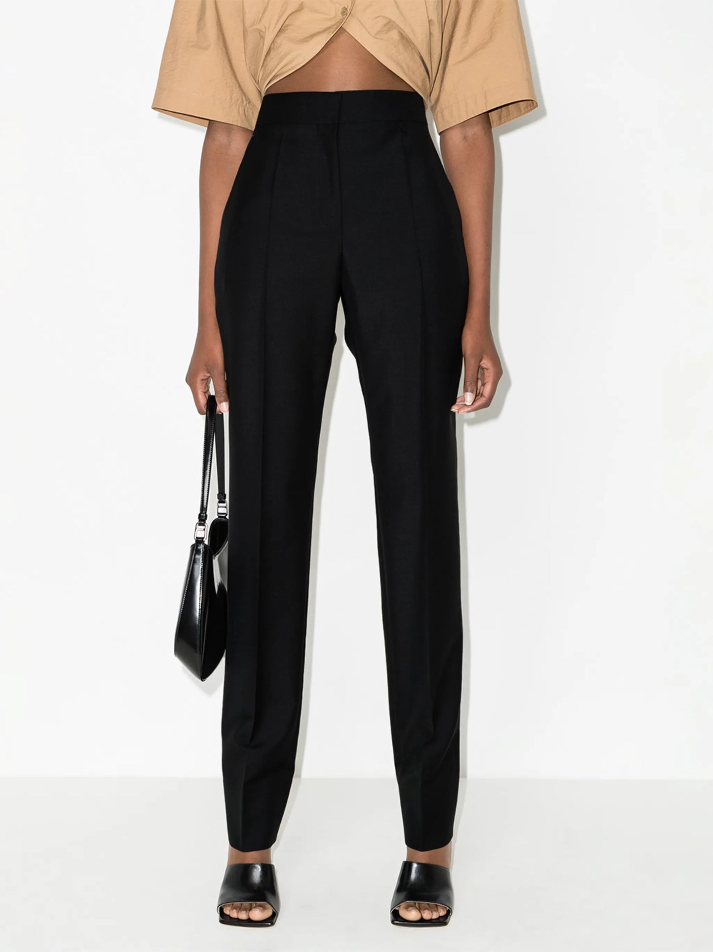 high-waisted wool tailored trousers