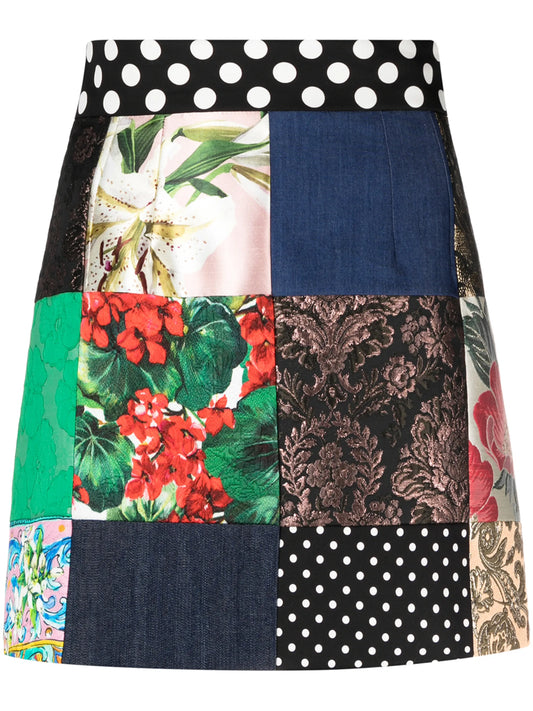 patchwork A-line mini skirt