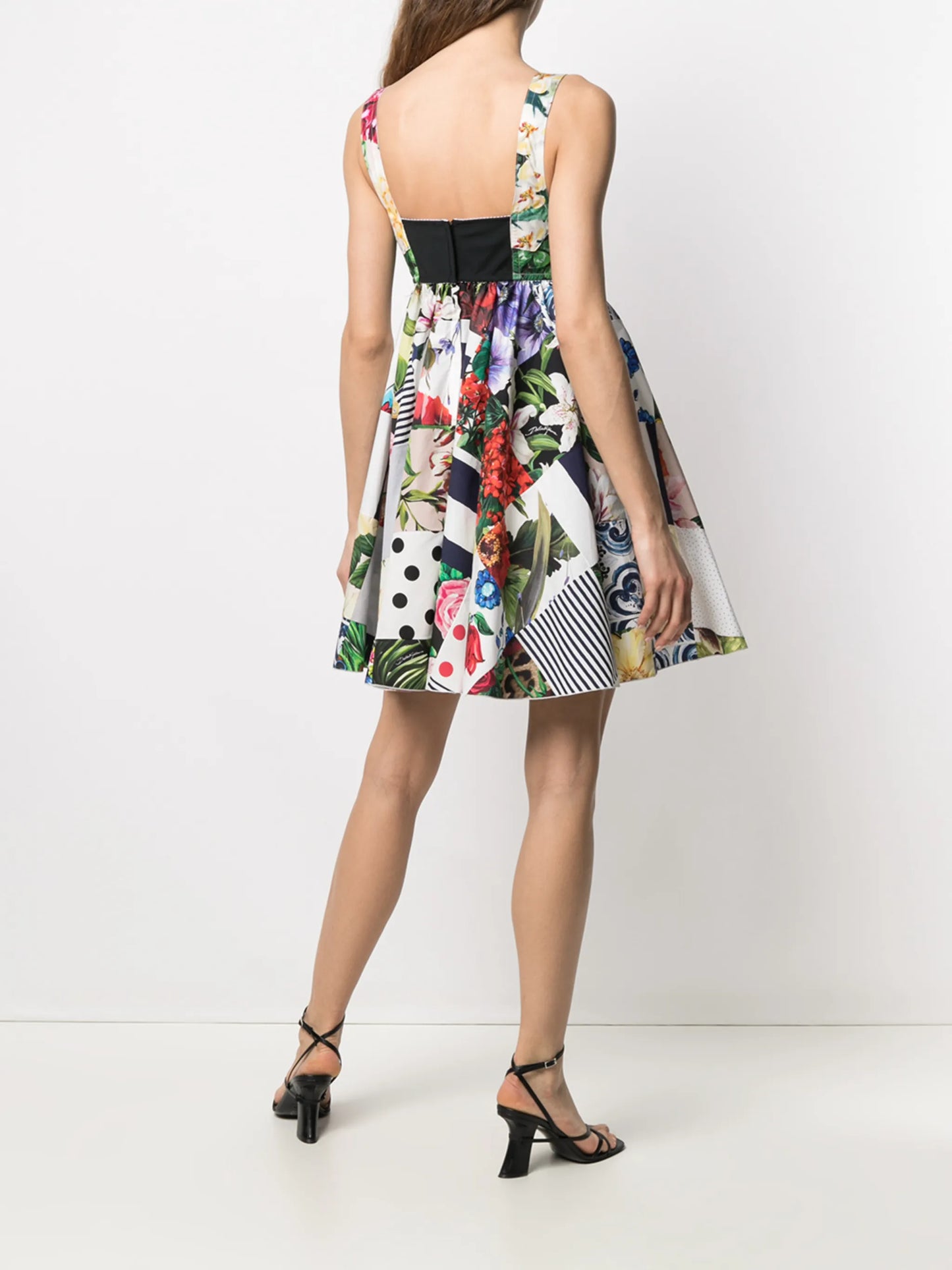 patchwork print flared mini dress