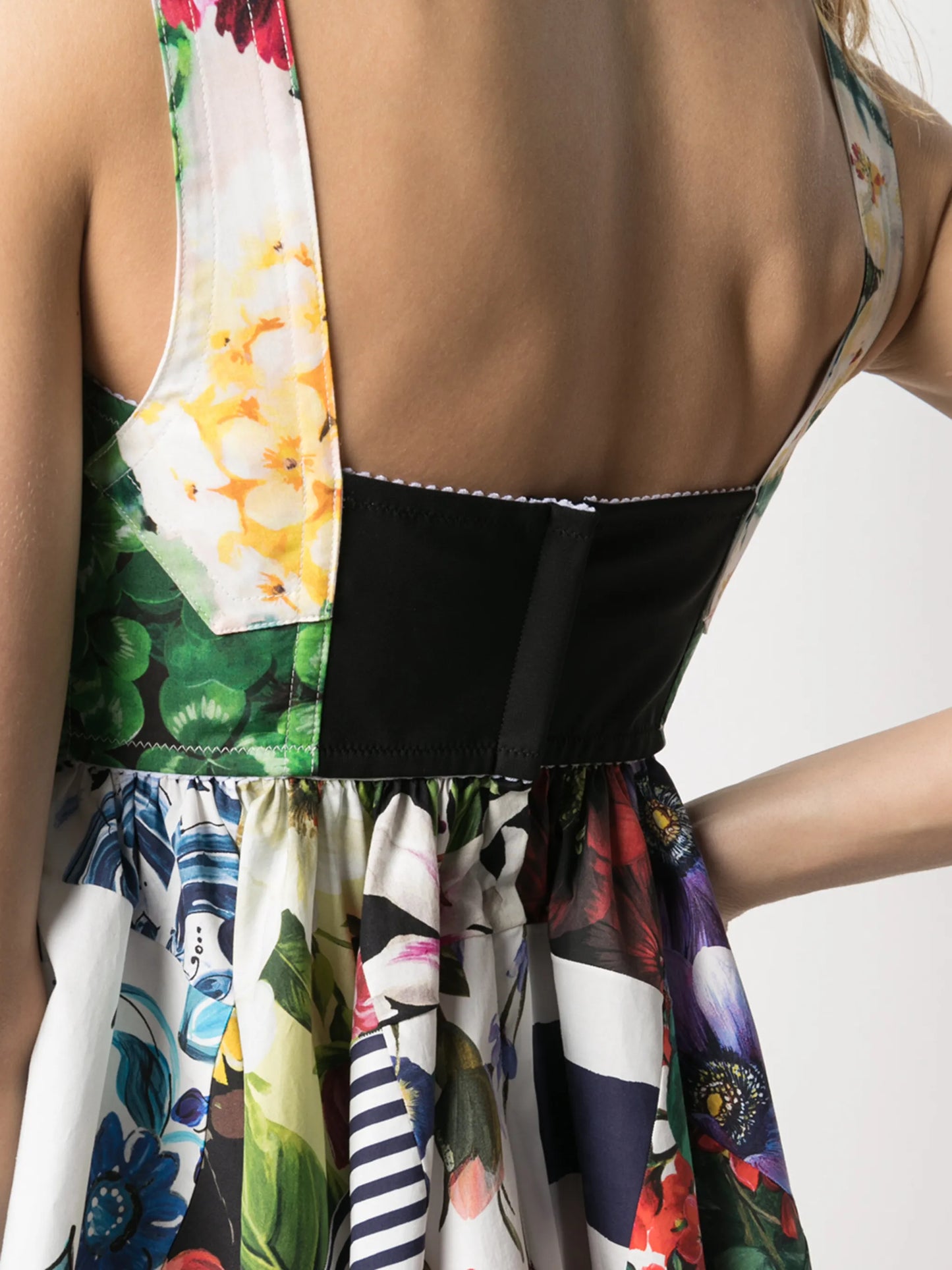 patchwork print flared mini dress