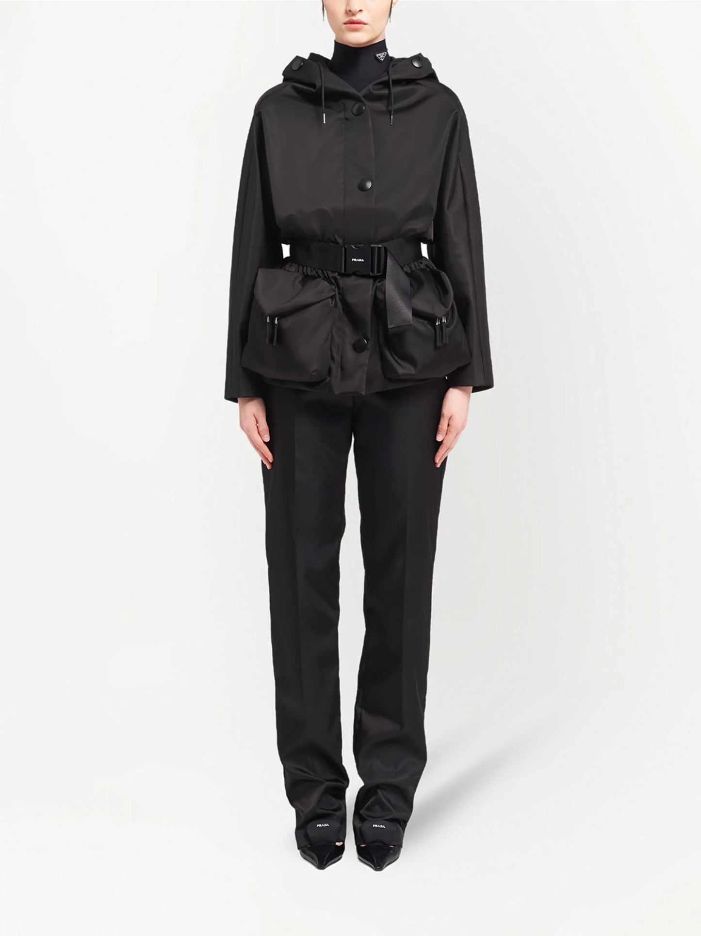 re-nylon gabardine belted jacket