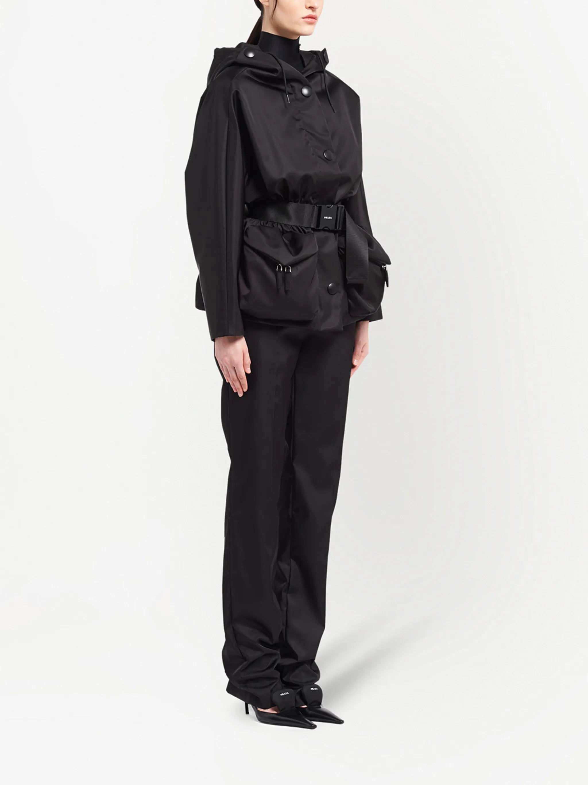 re-nylon gabardine belted jacket