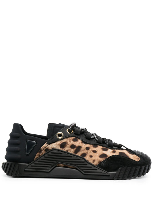 leopard panel low-top sneakers