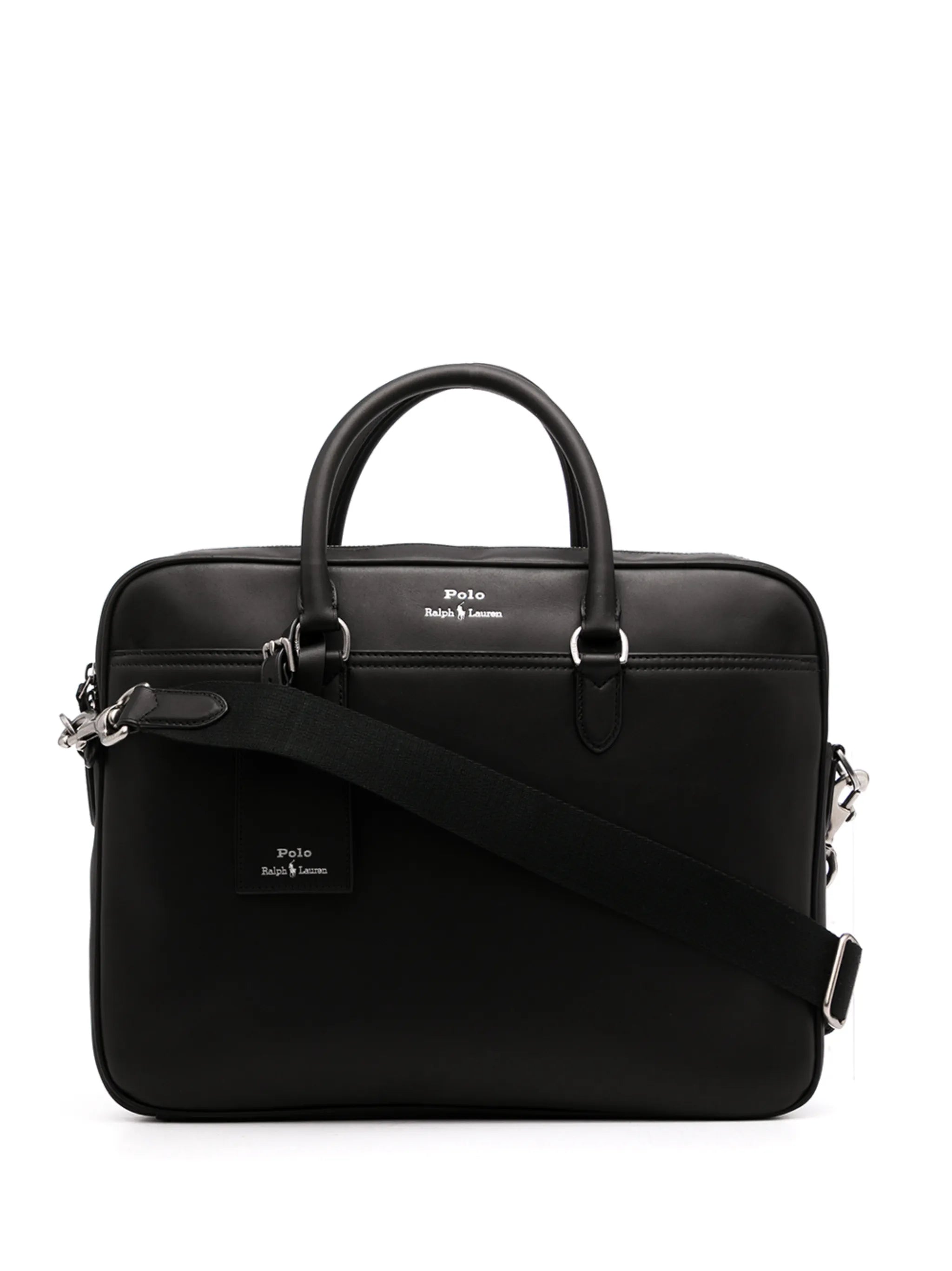 logo-print leather briefcase