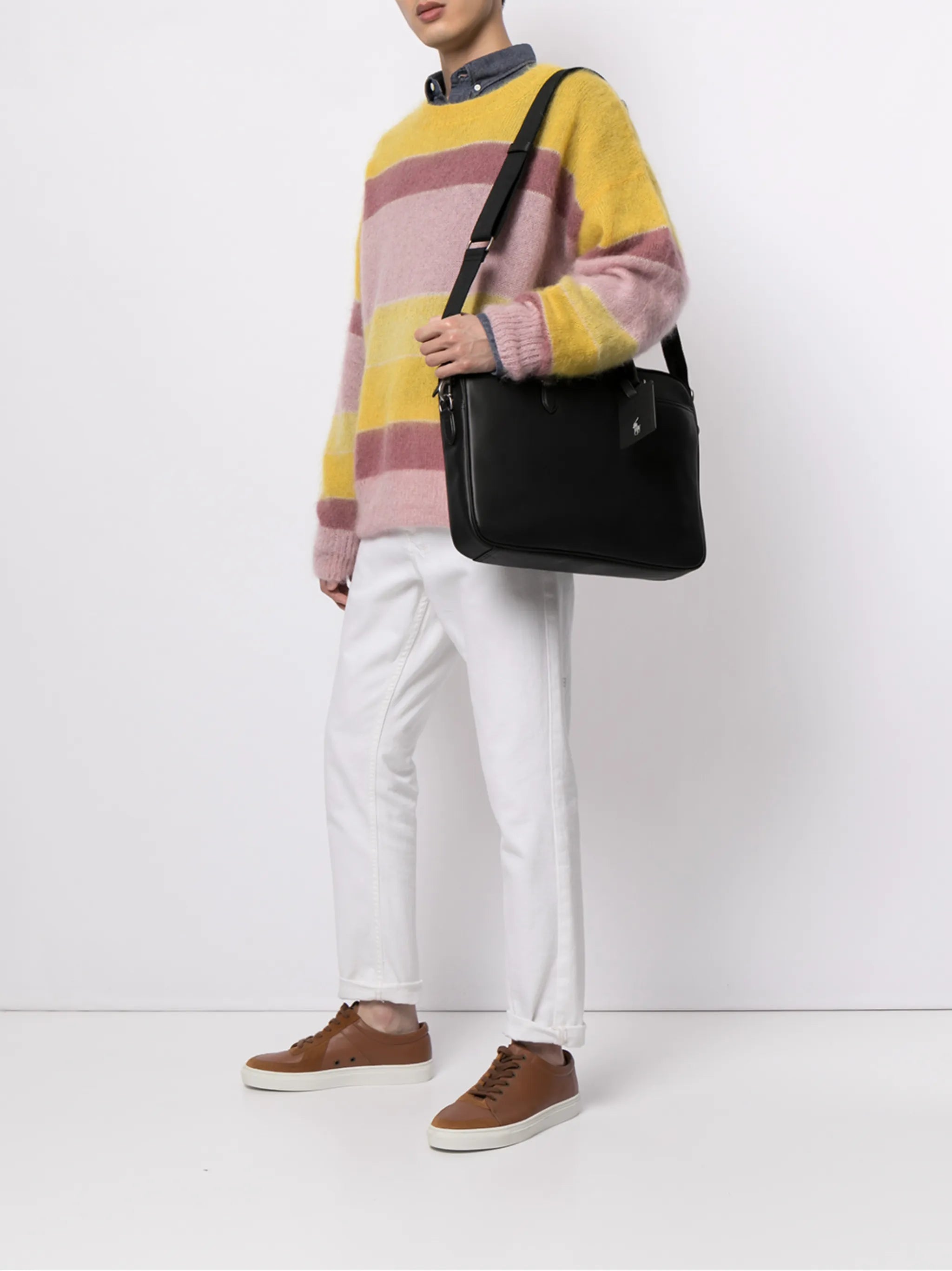 logo-print leather briefcase
