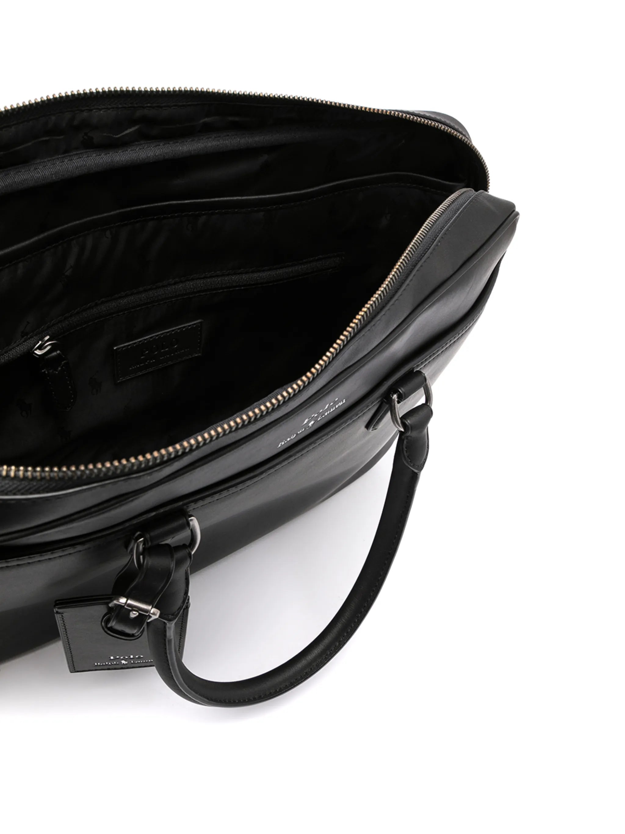 logo-print leather briefcase