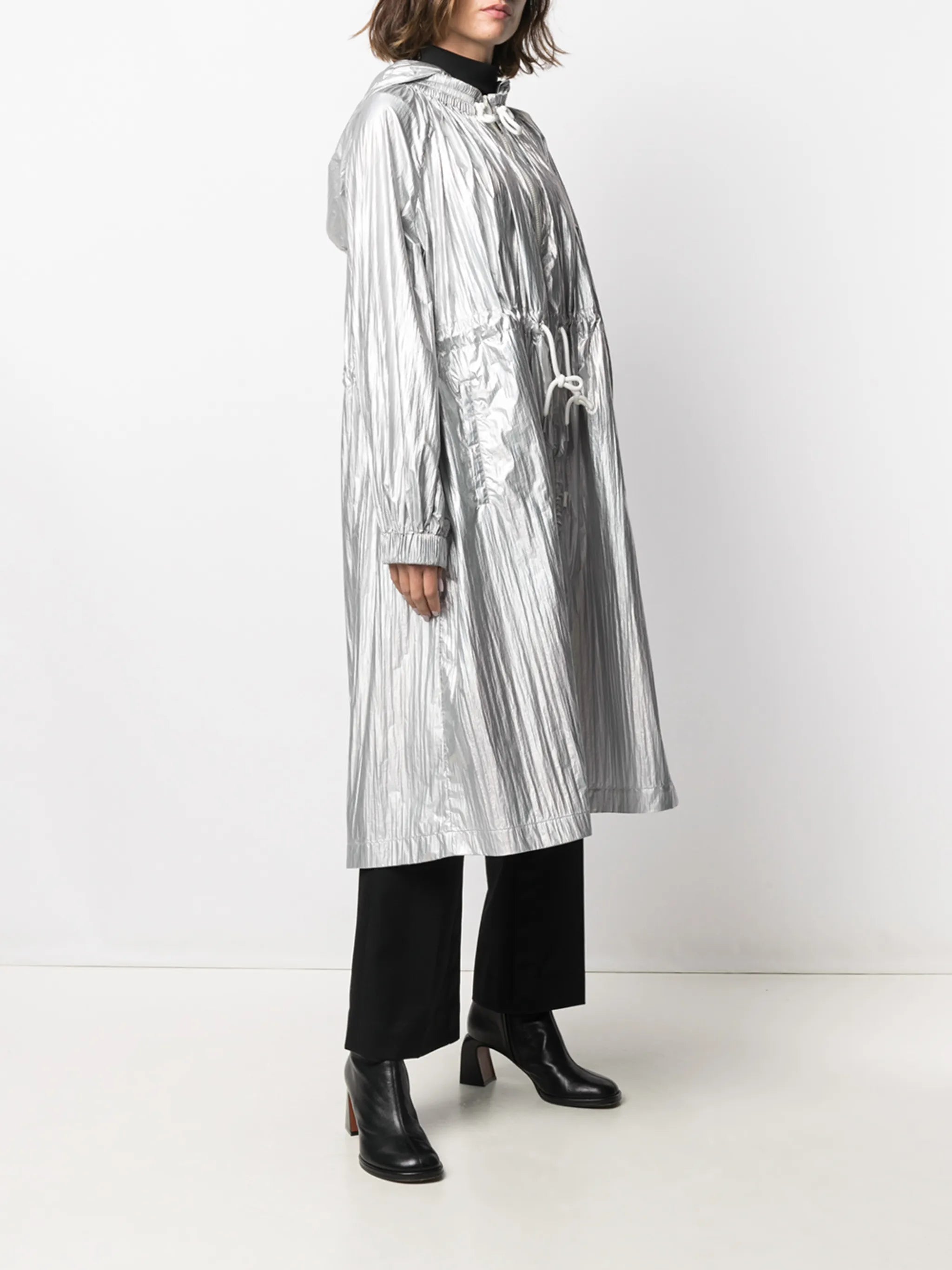 metallic hooded jacket