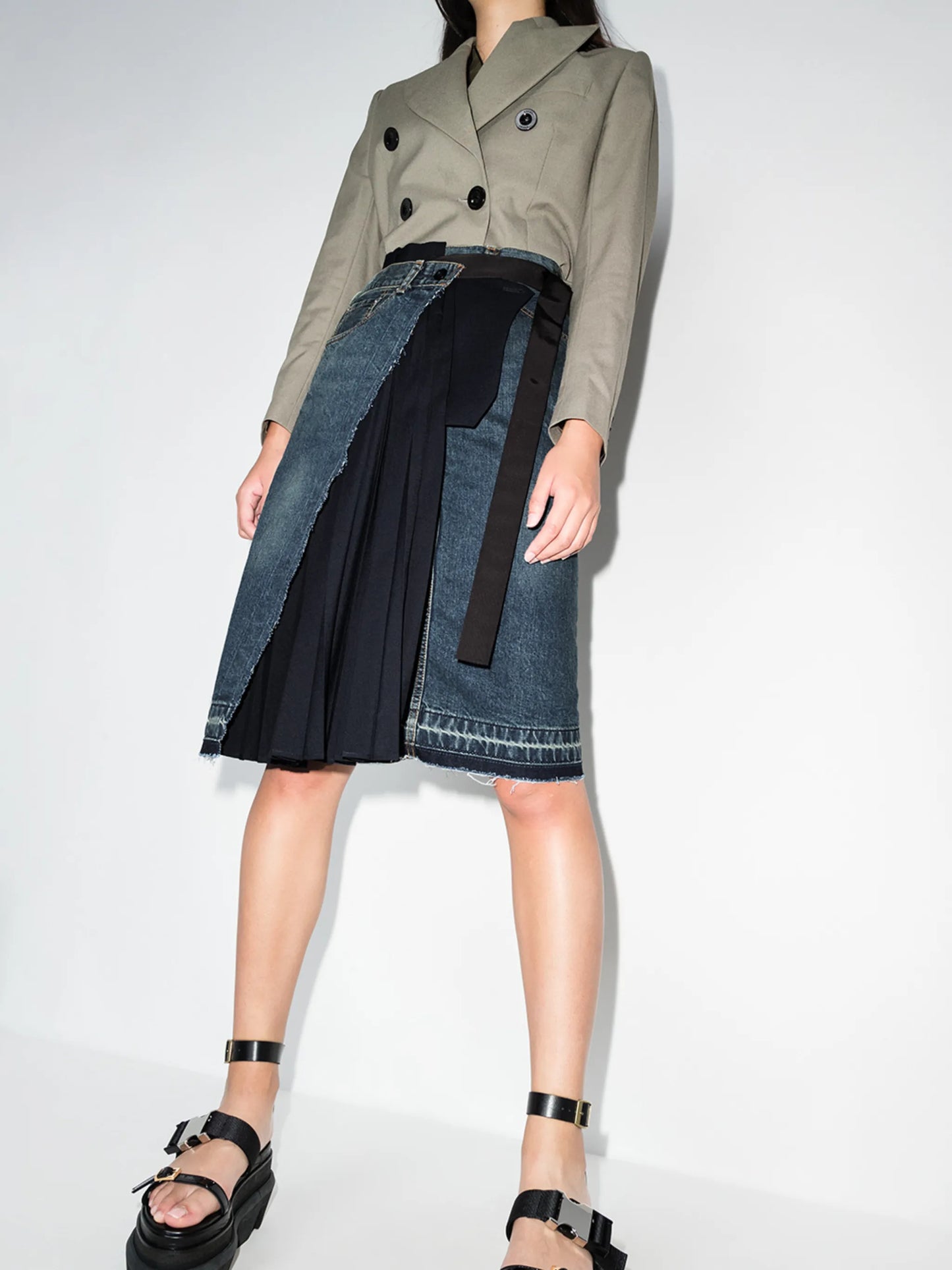 asymmetric layered denim skirt