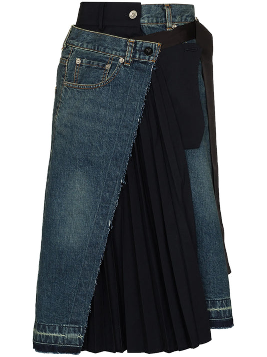 asymmetric layered denim skirt