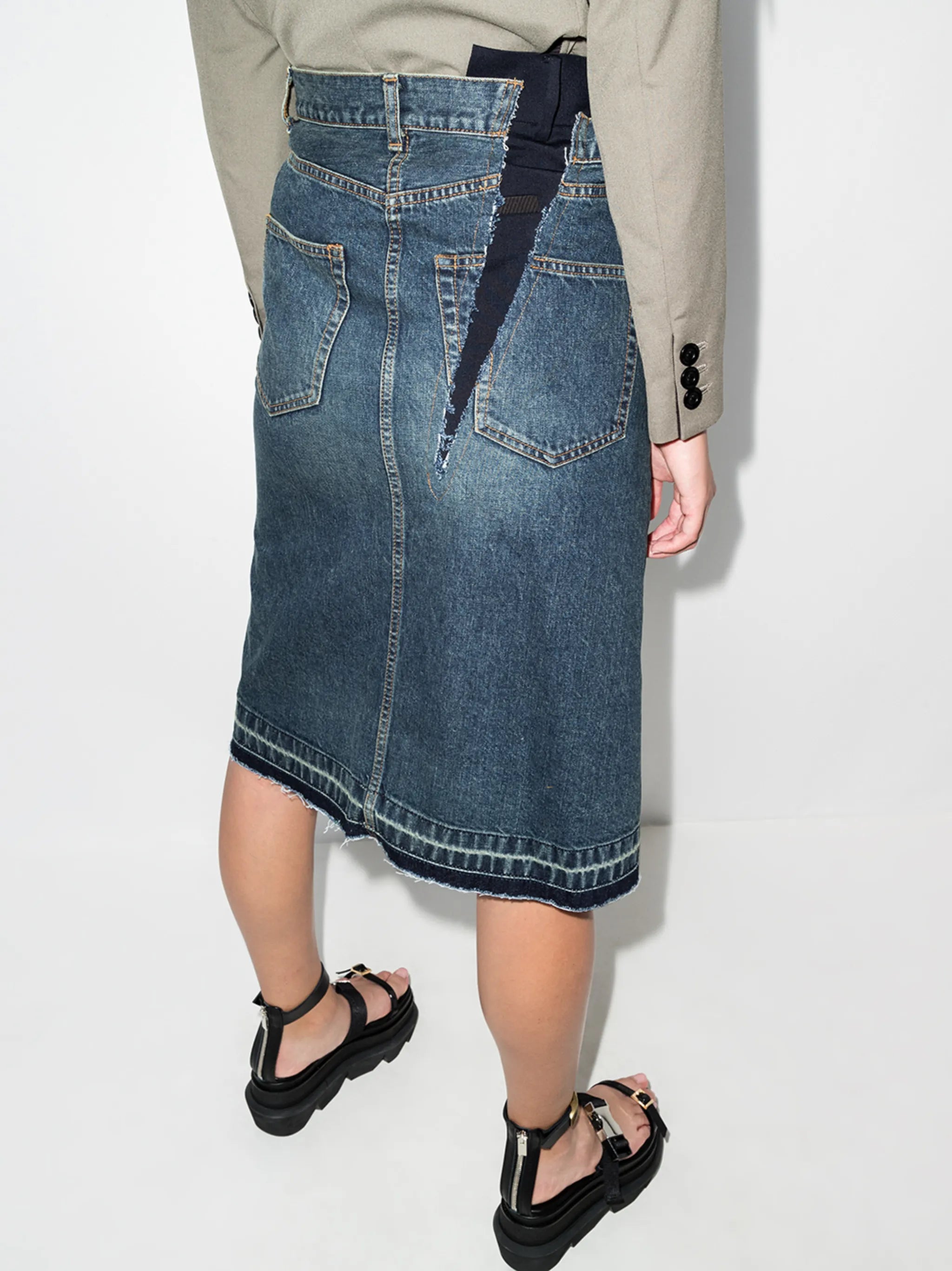 asymmetric layered denim skirt