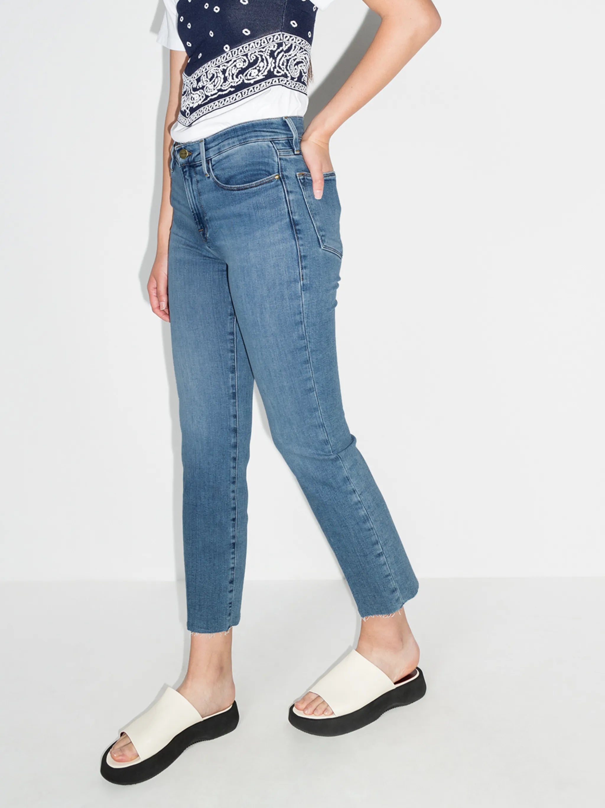 cropped straight leg jeans