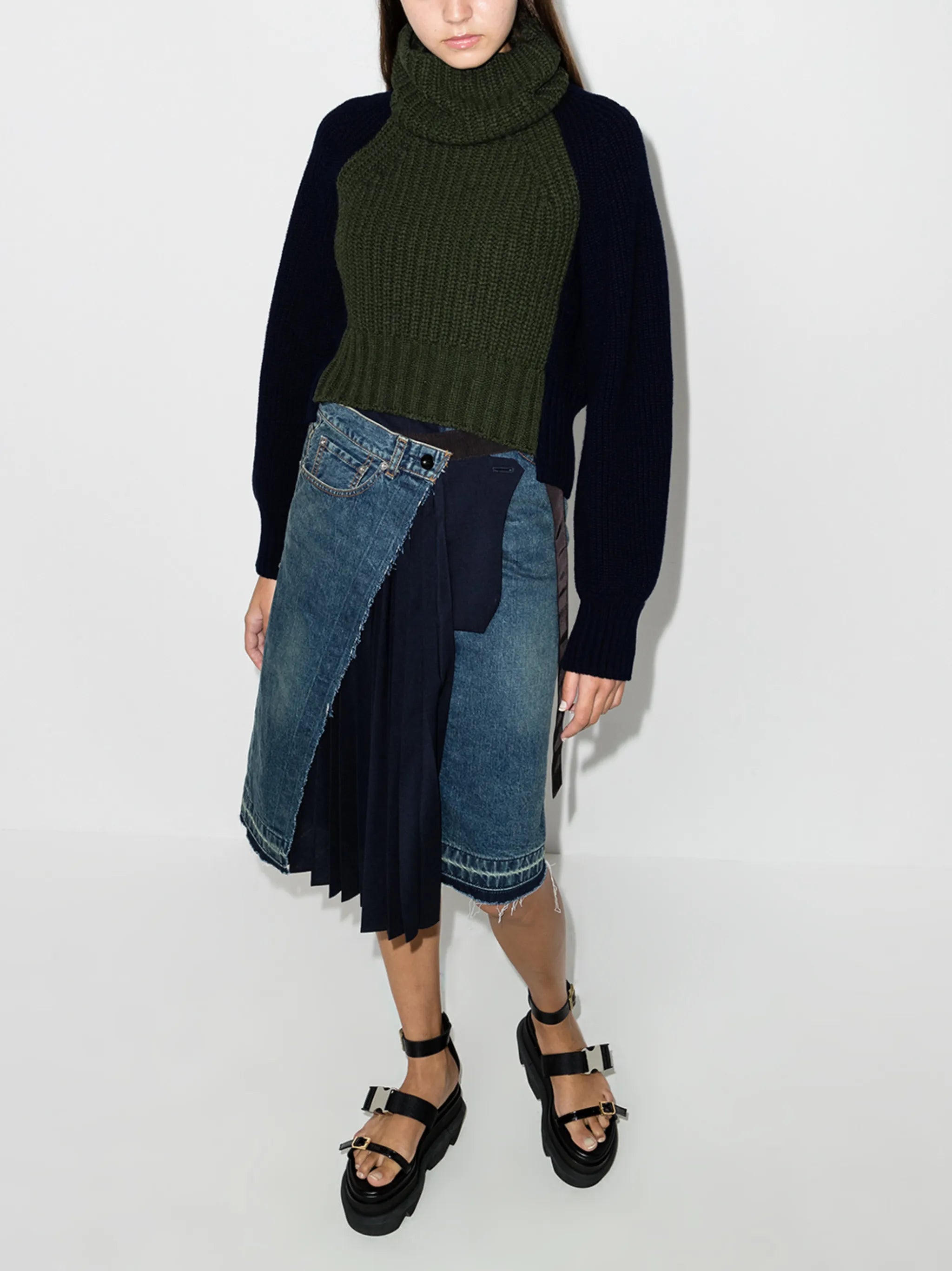 cropped two-tone wool-blend jumper