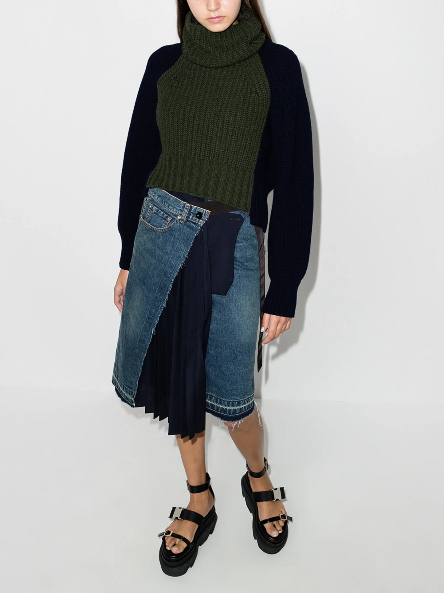 cropped two-tone wool-blend jumper