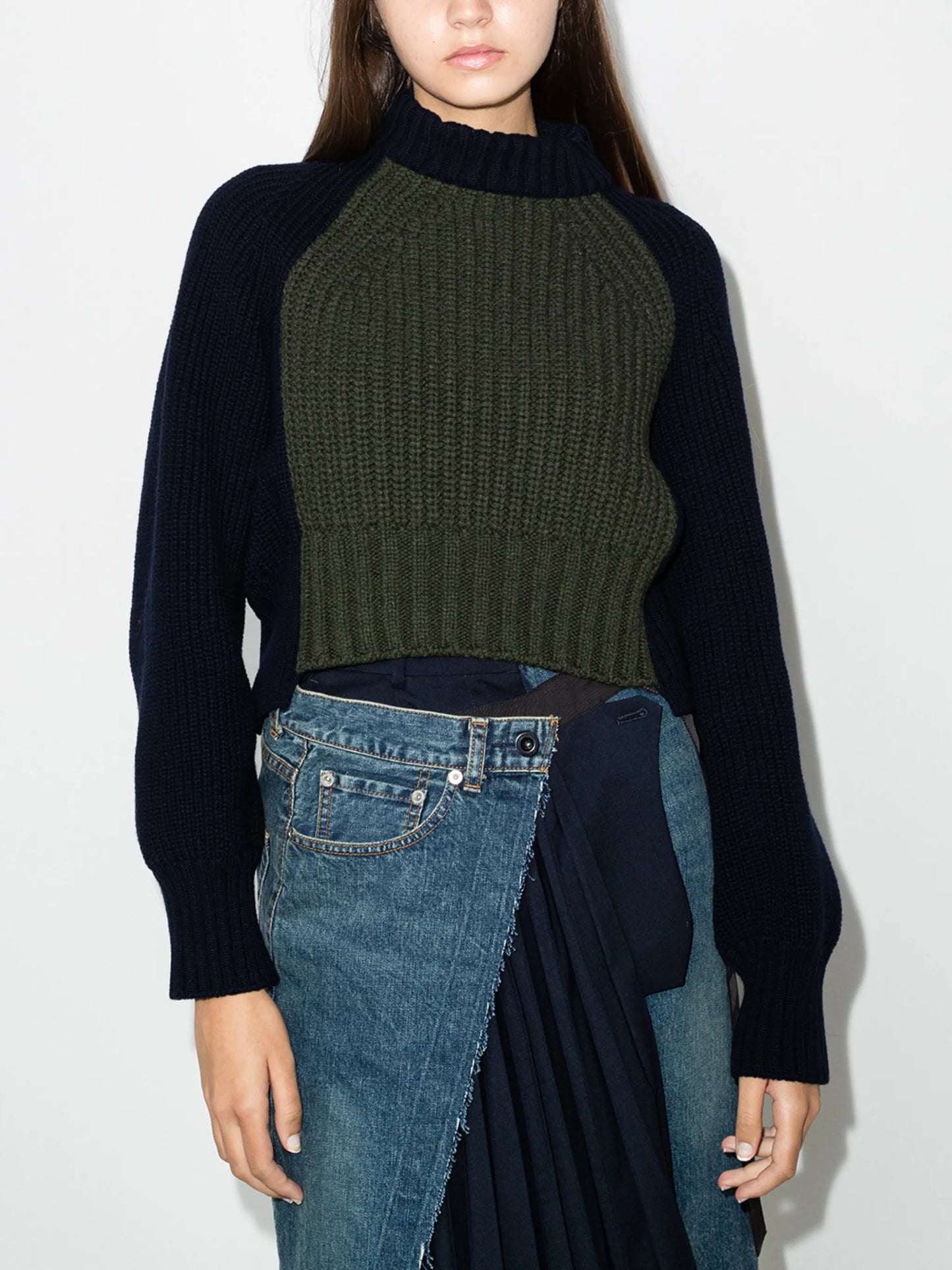 cropped two-tone wool-blend jumper