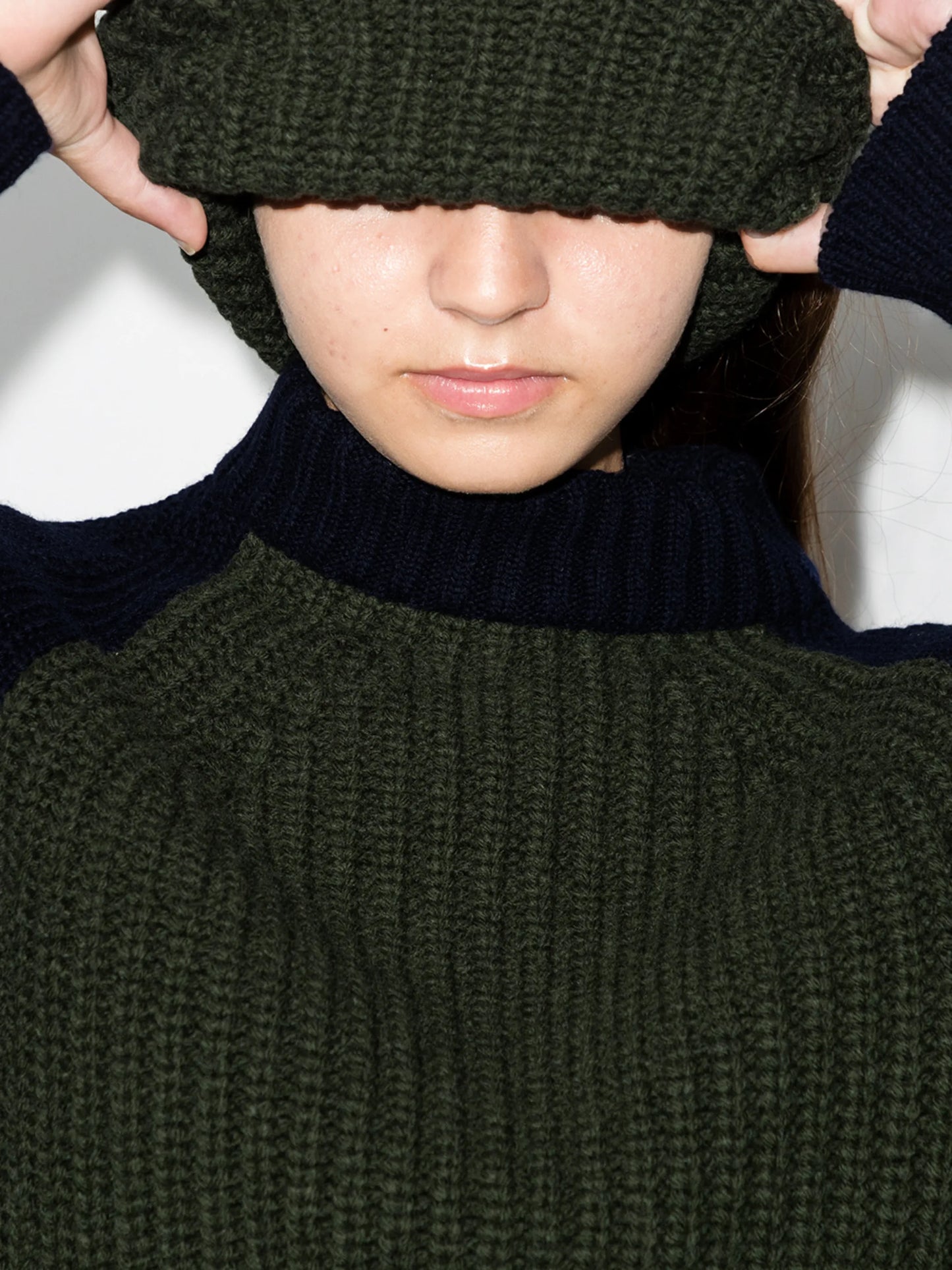 cropped two-tone wool-blend jumper