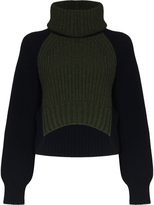 cropped two-tone wool-blend jumper
