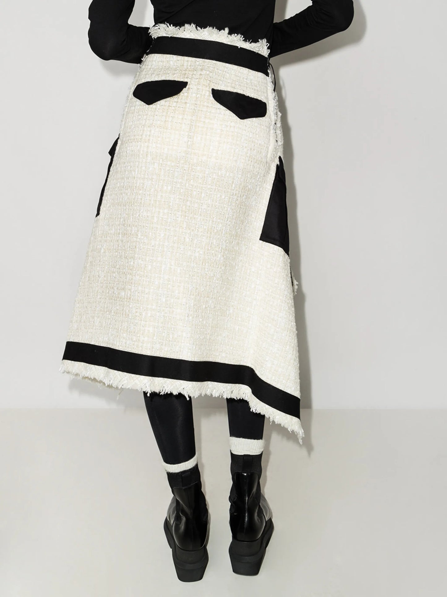 Overlayer wool tweed midi skirt