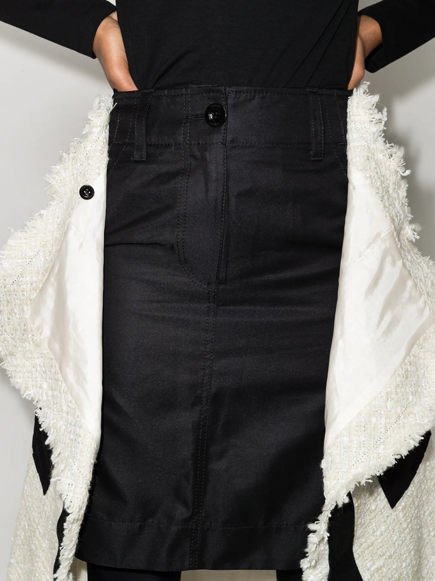 Overlayer wool tweed midi skirt