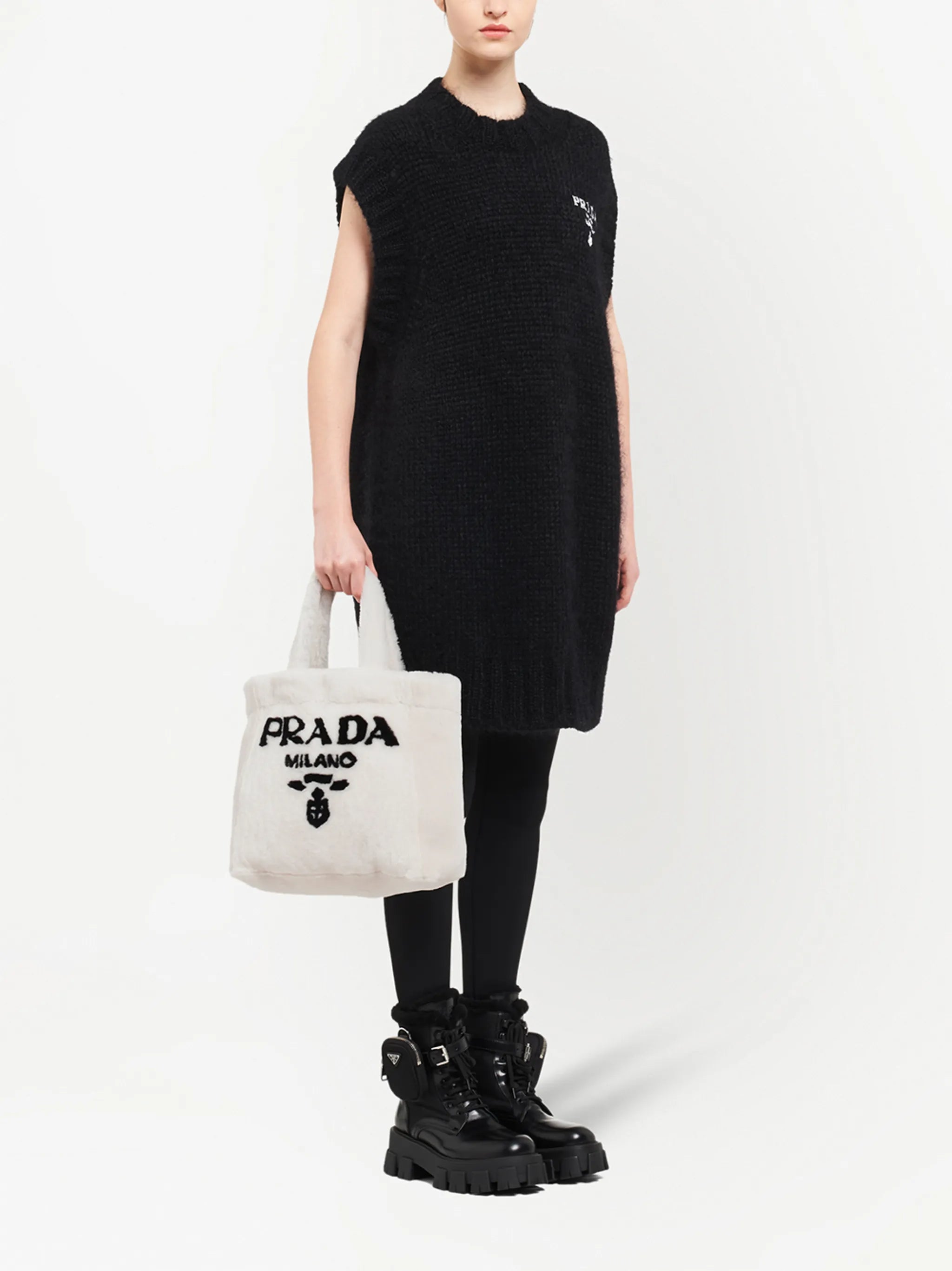 logo-print shearling tote bag