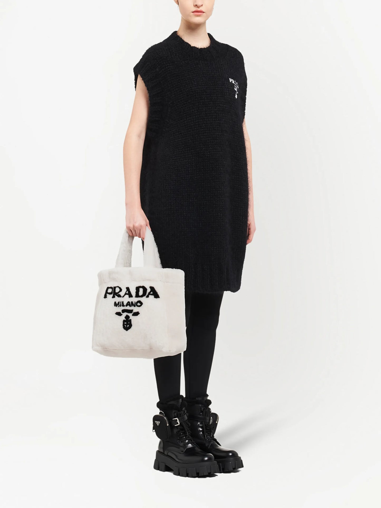 logo-print shearling tote bag