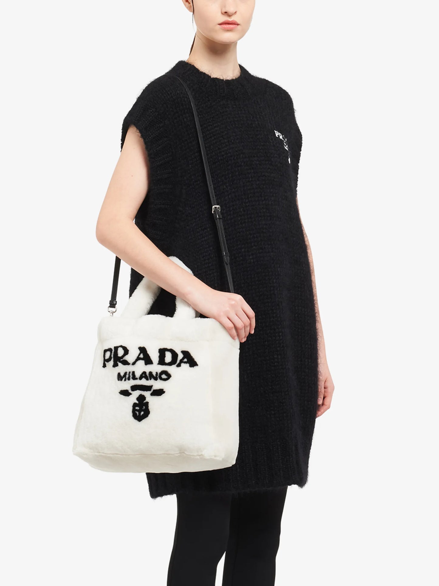 logo-print shearling tote bag