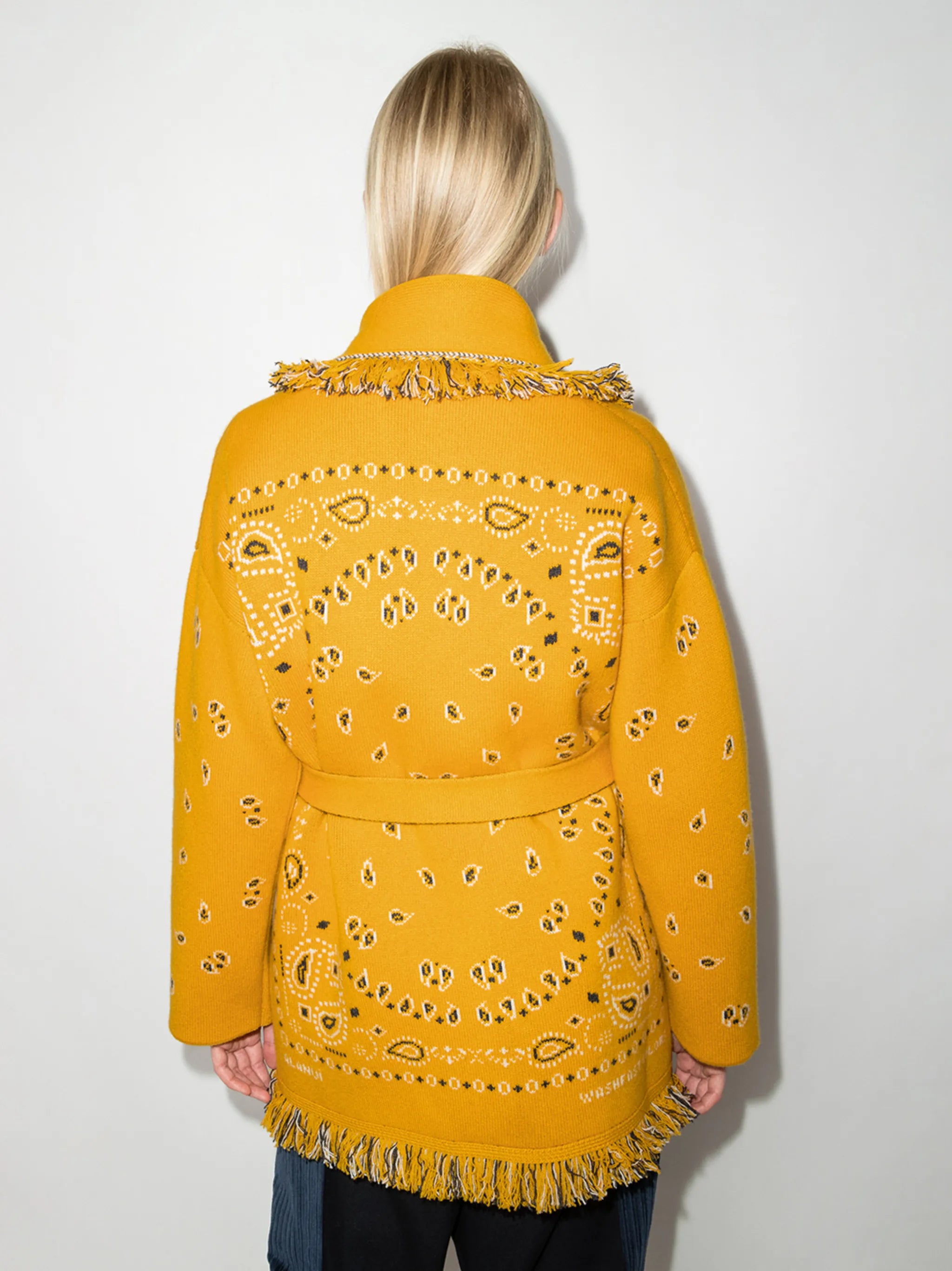 Bandana jacquard belted cardigan