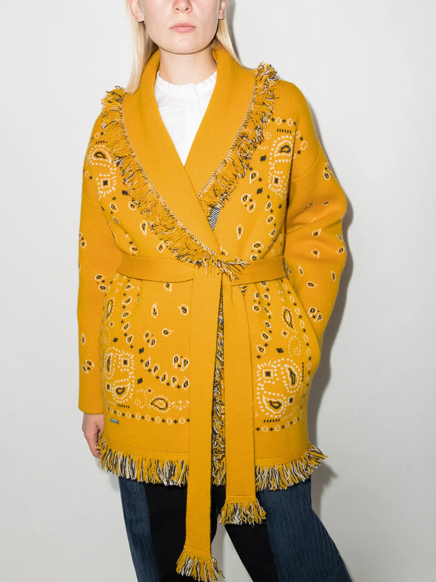 Bandana jacquard belted cardigan