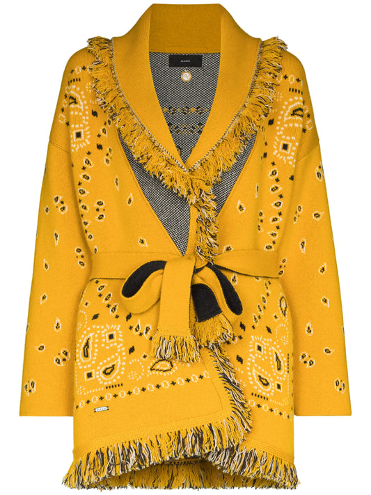 Bandana jacquard belted cardigan