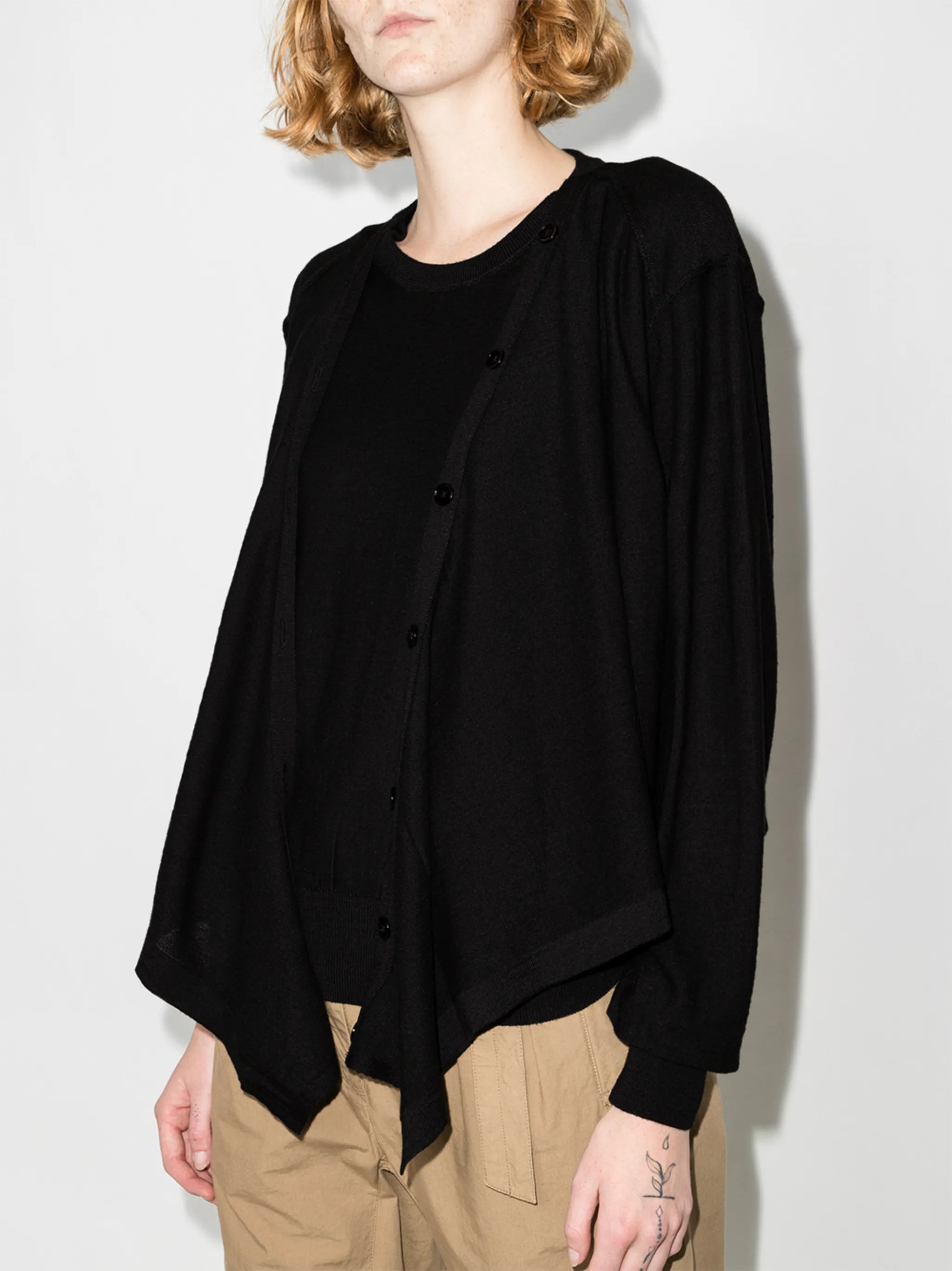 layered fine-knit cardigan