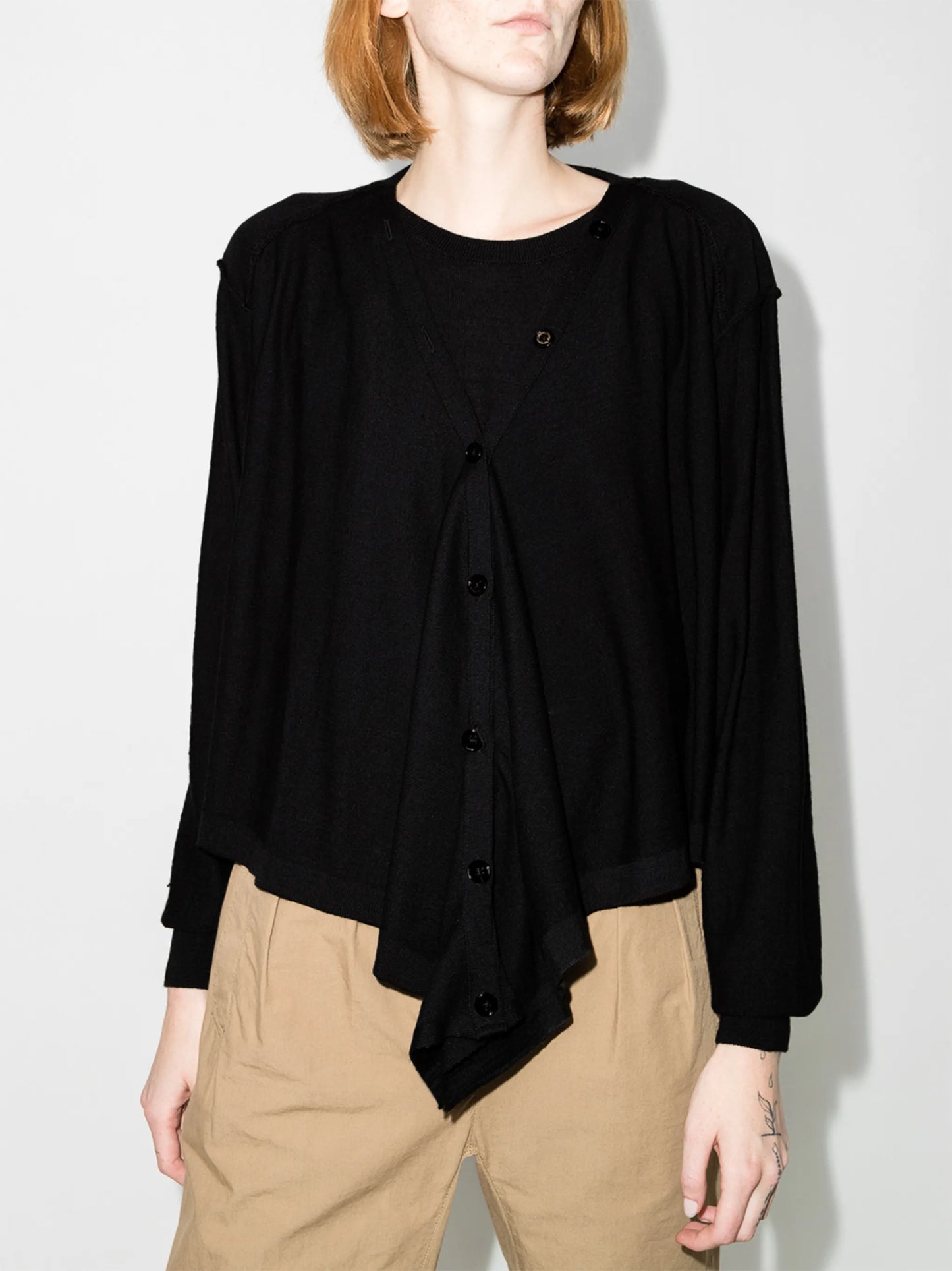 layered fine-knit cardigan