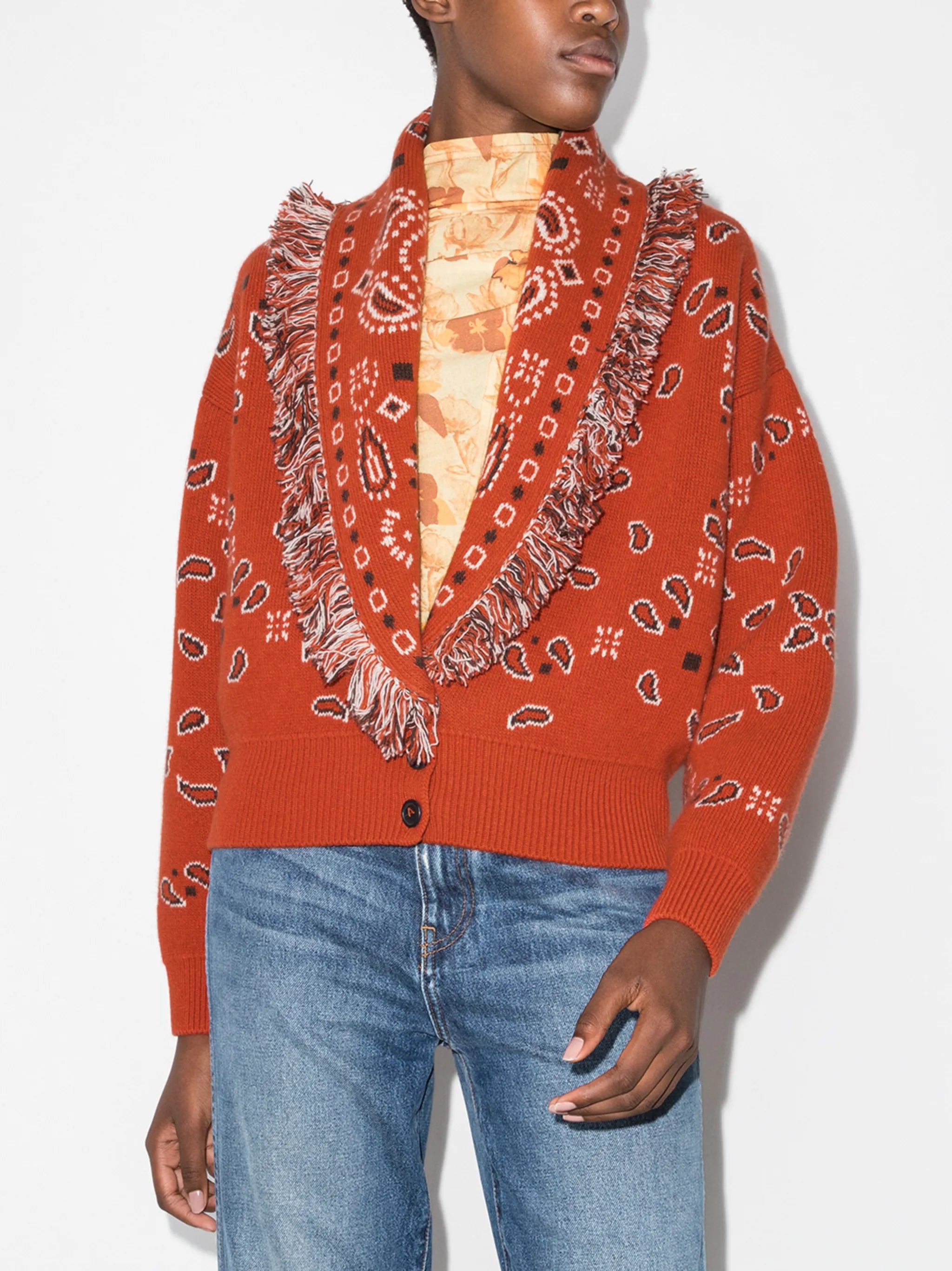 bandana-pattern V-neck cardigan