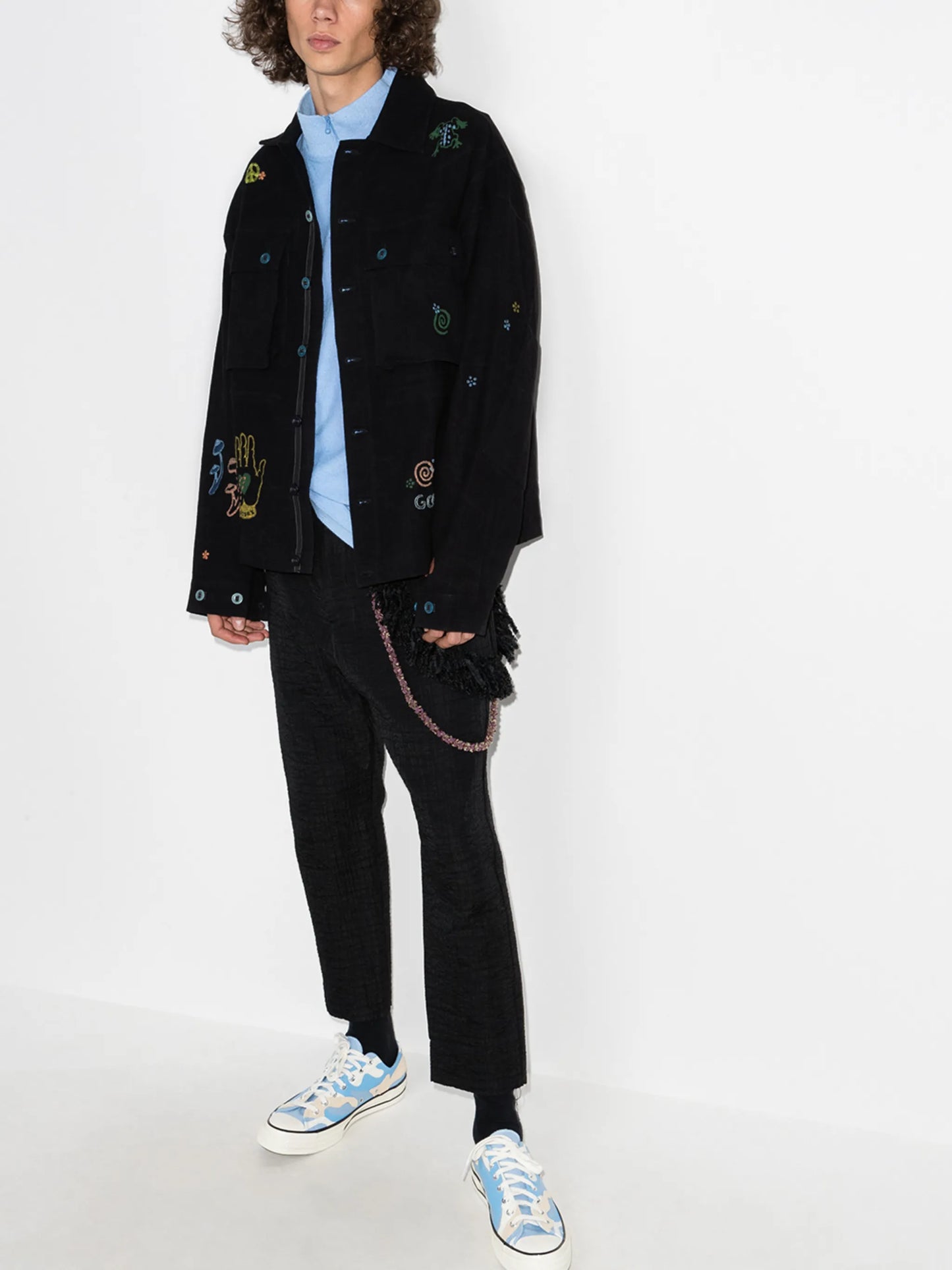Helix embroidered-motif shirt jacket