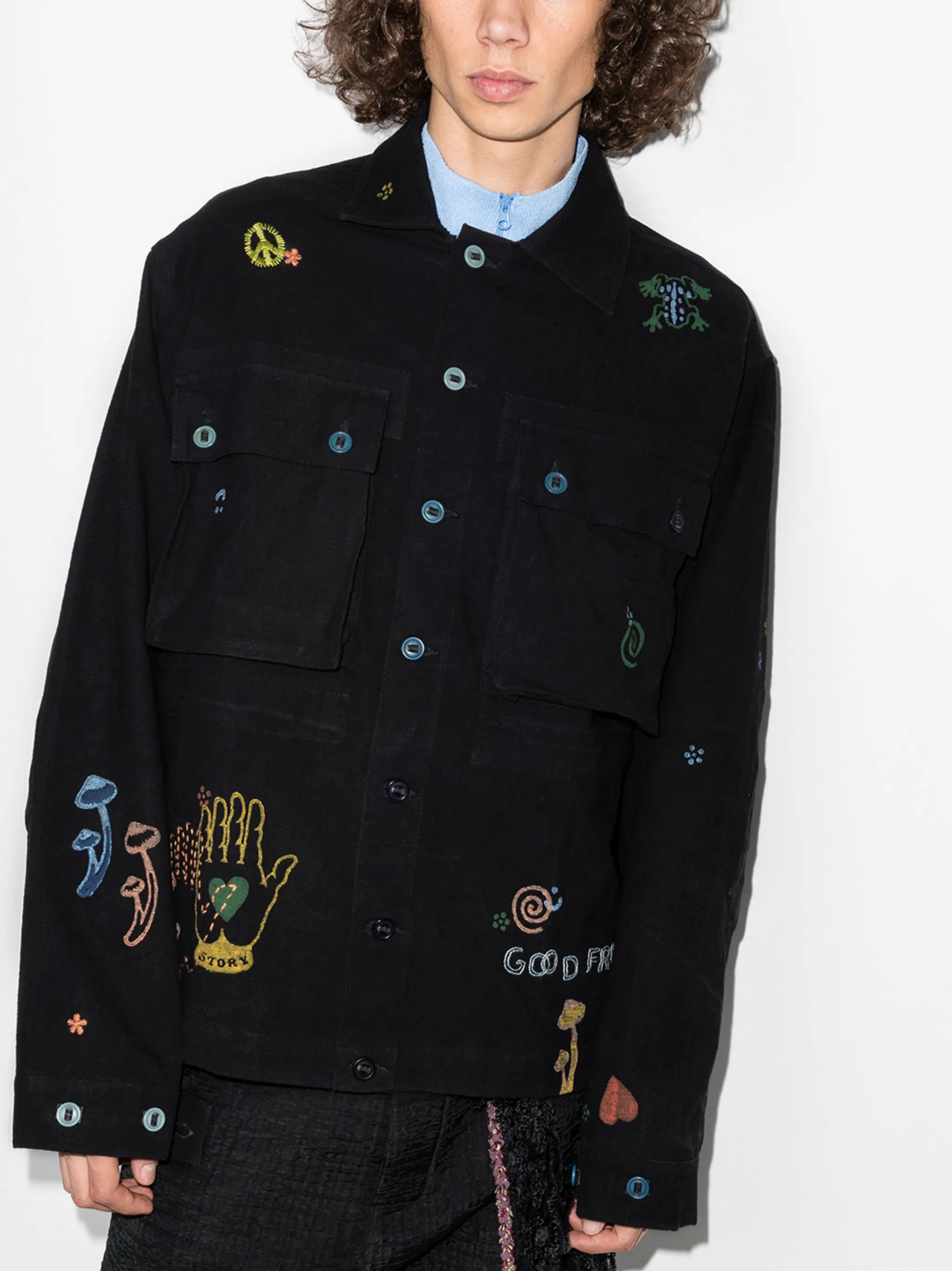 Helix embroidered-motif shirt jacket