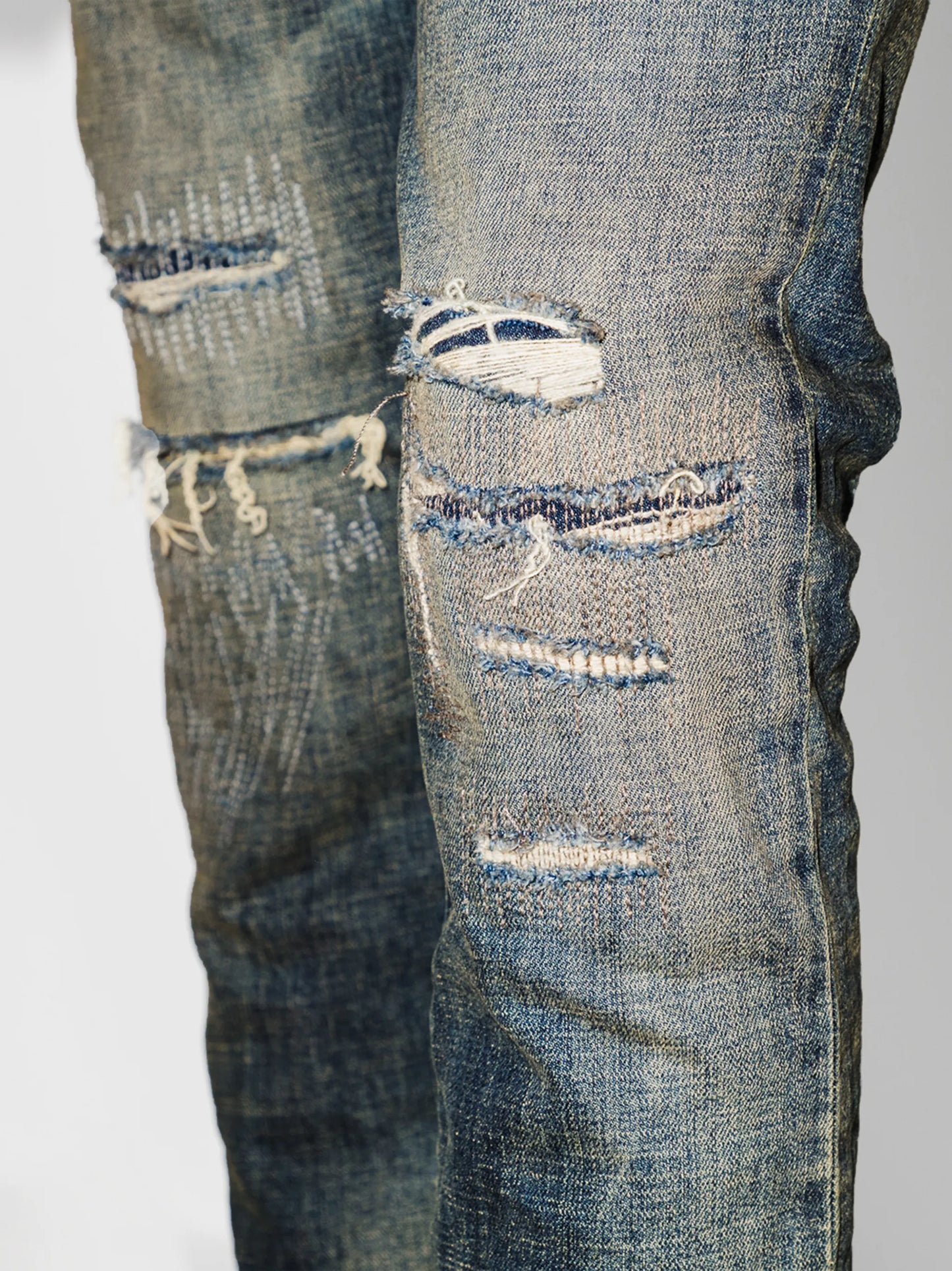 Repair distressed skinny jeans