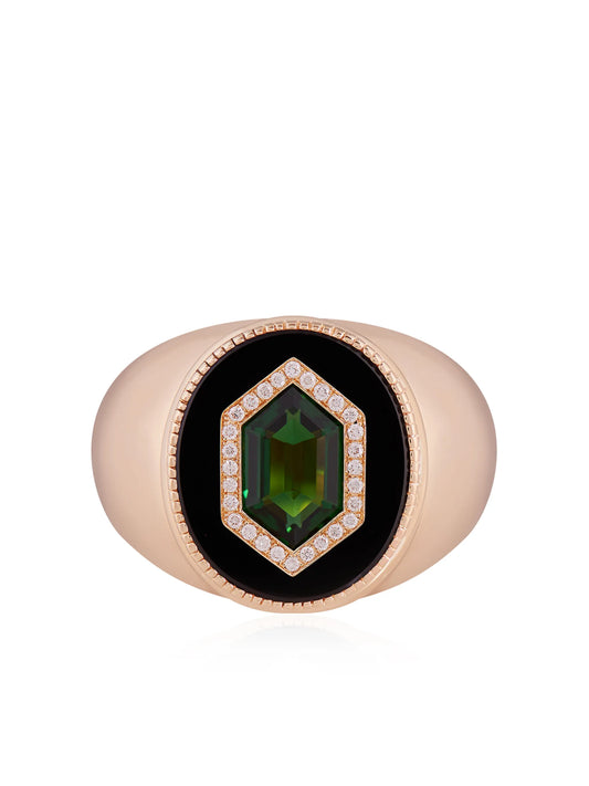 14kt yellow gold tsavorite diamond signet ring
