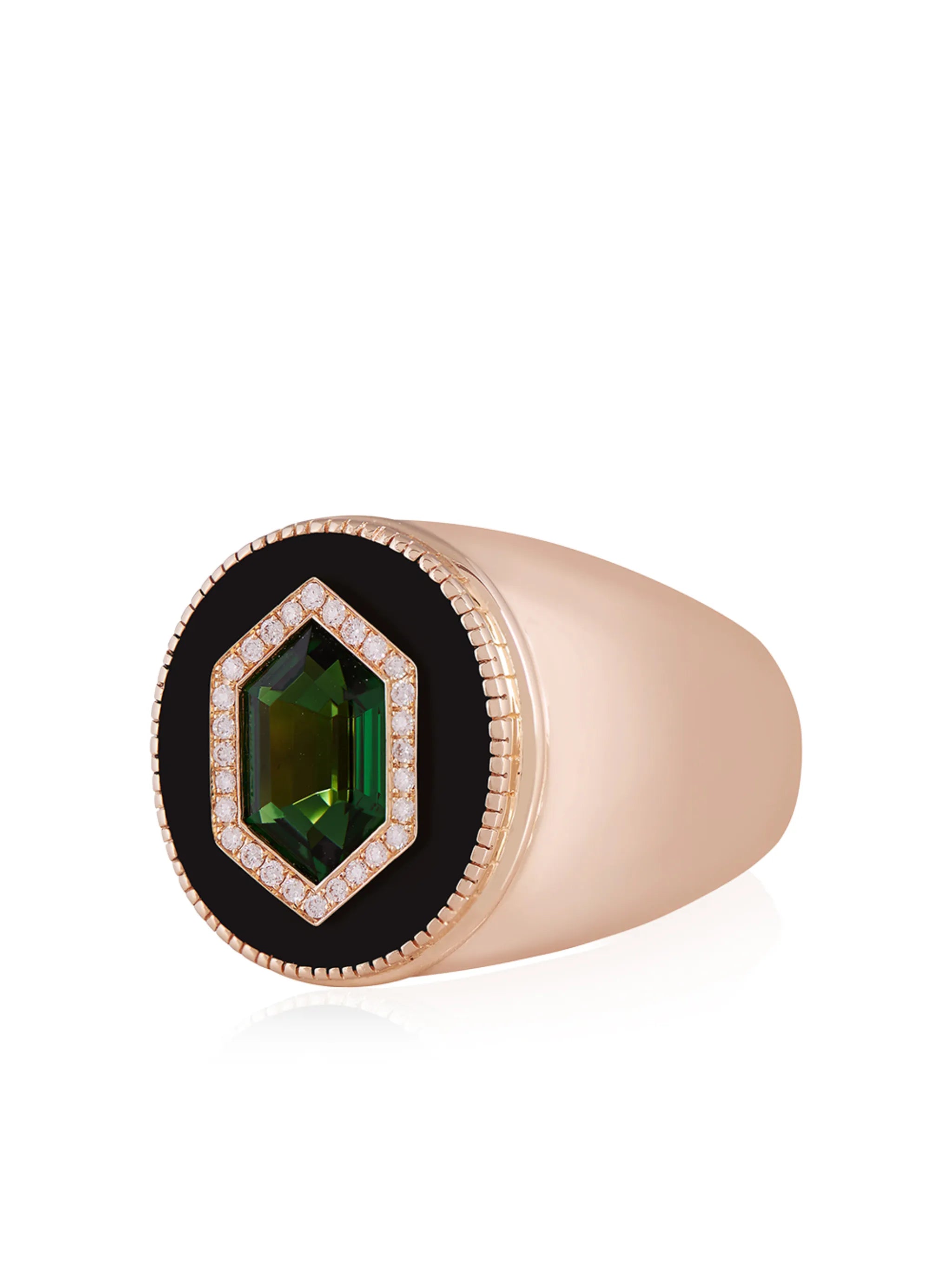 14kt yellow gold tsavorite diamond signet ring