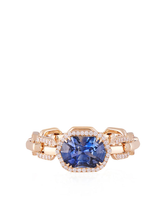 14kt sapphire diamond chain-link ring