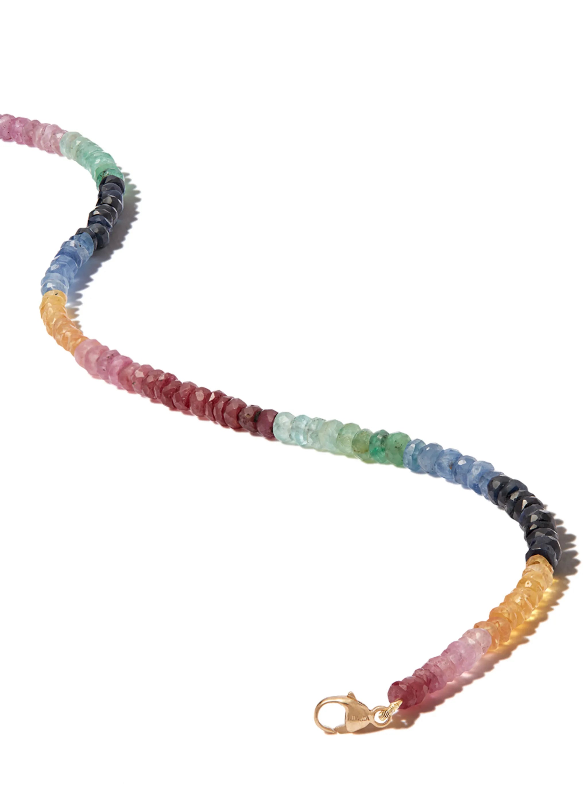 14kt yellow gold rainbow sapphire bead anklet