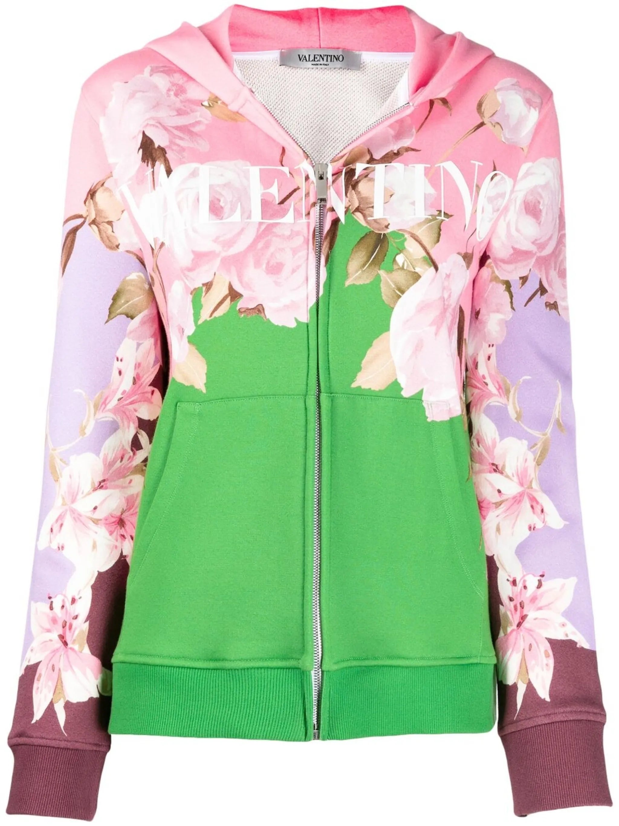 floral logo-print zip-up hoodie