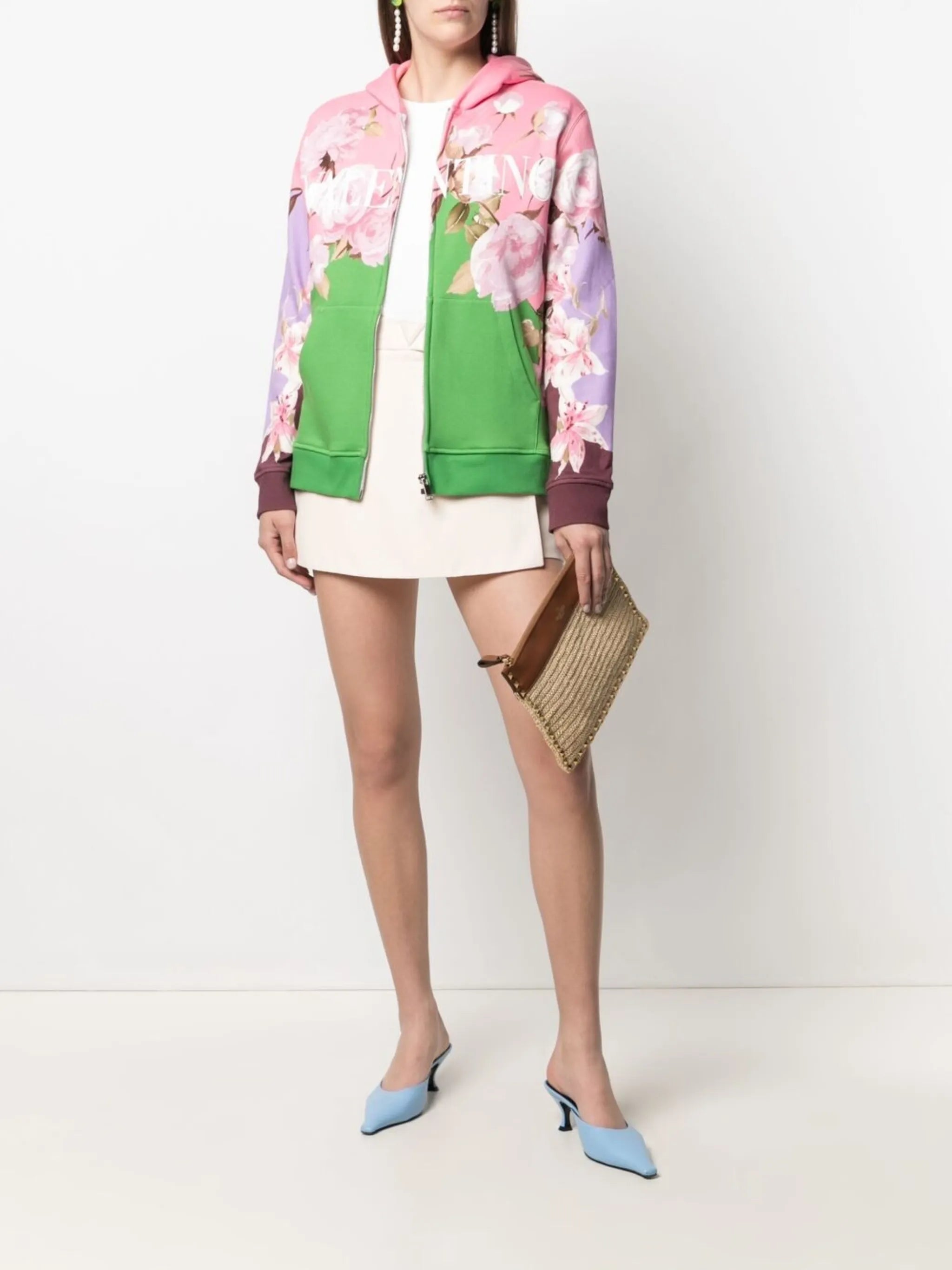 floral logo-print zip-up hoodie