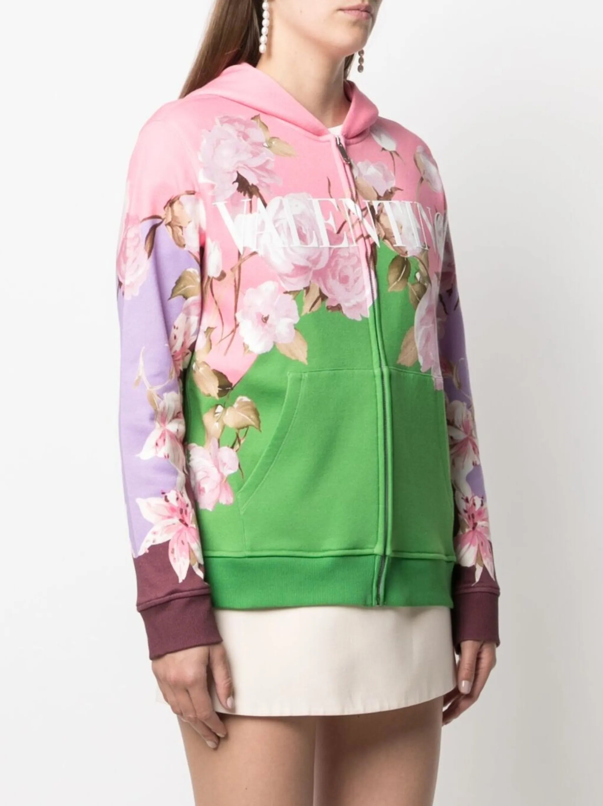 floral logo-print zip-up hoodie