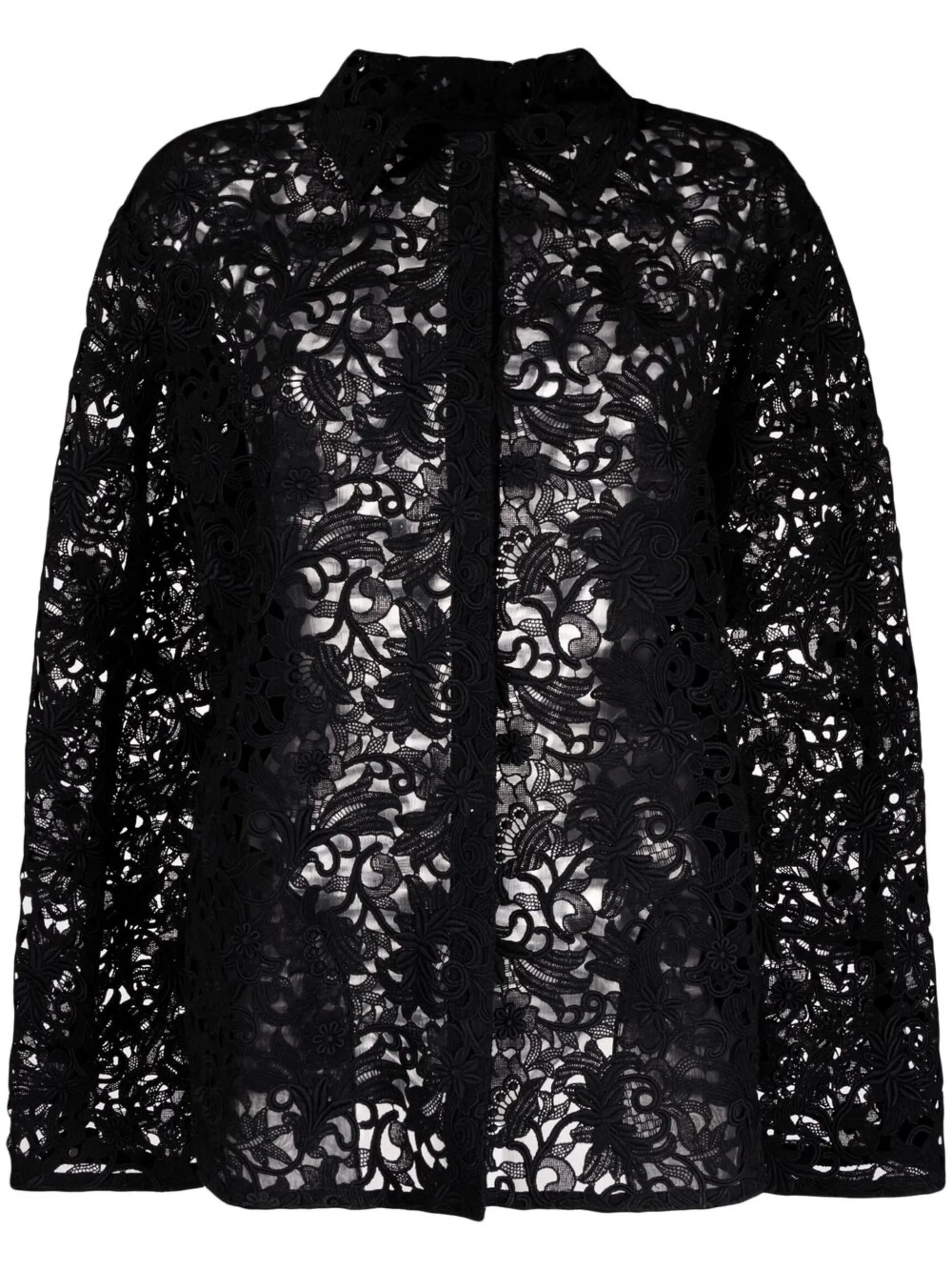 floral-lace shirt jacket