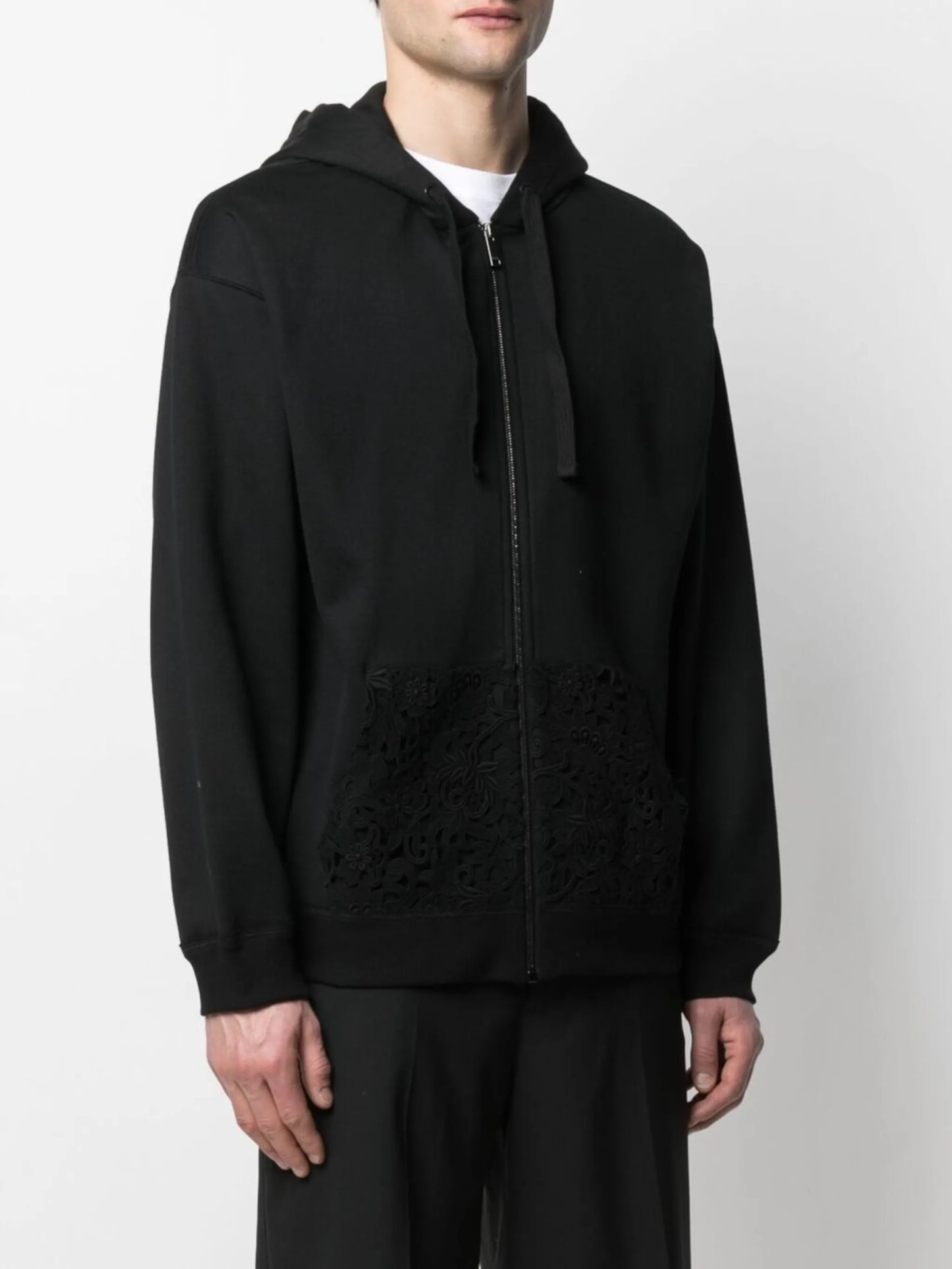 logo floral lace hoodie